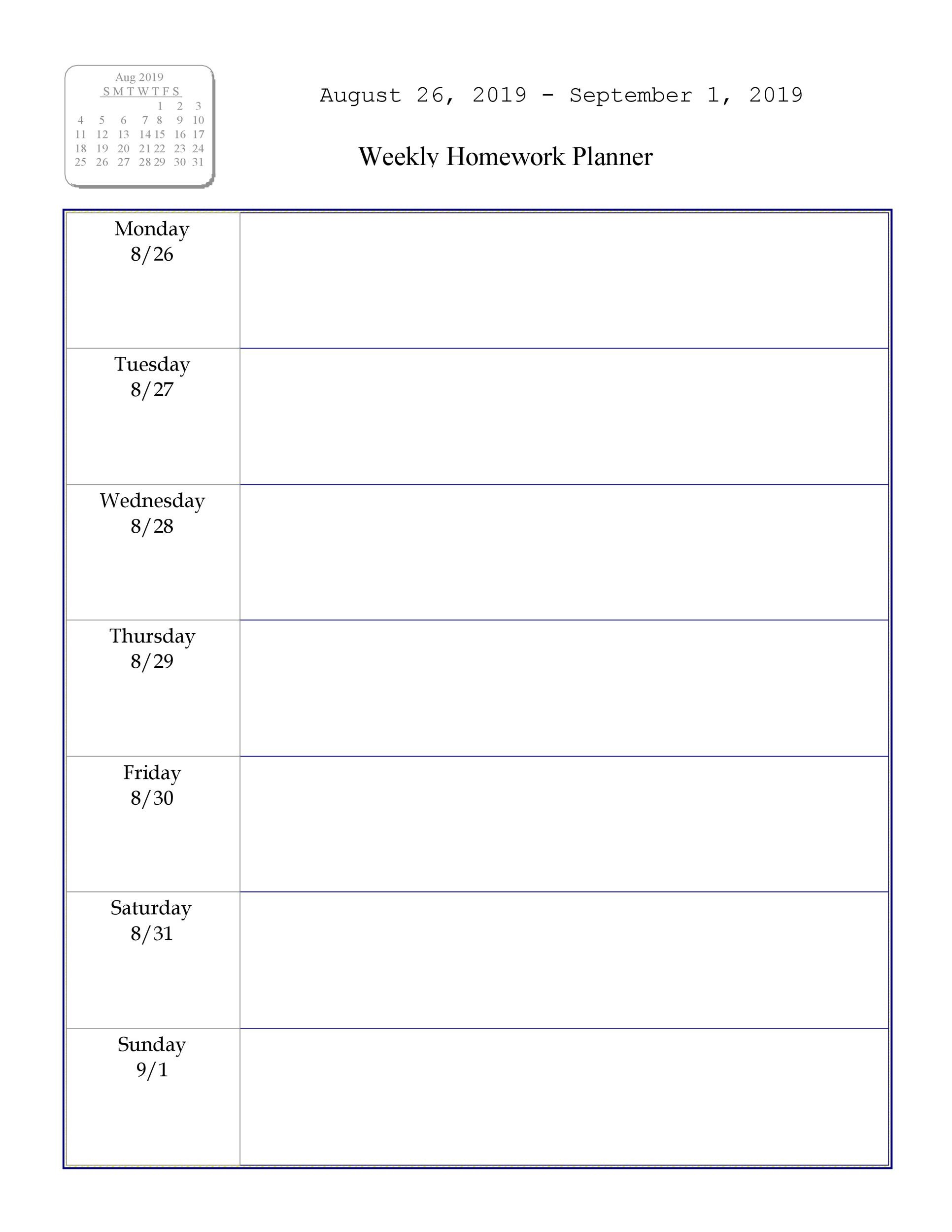 Free homework planner 25