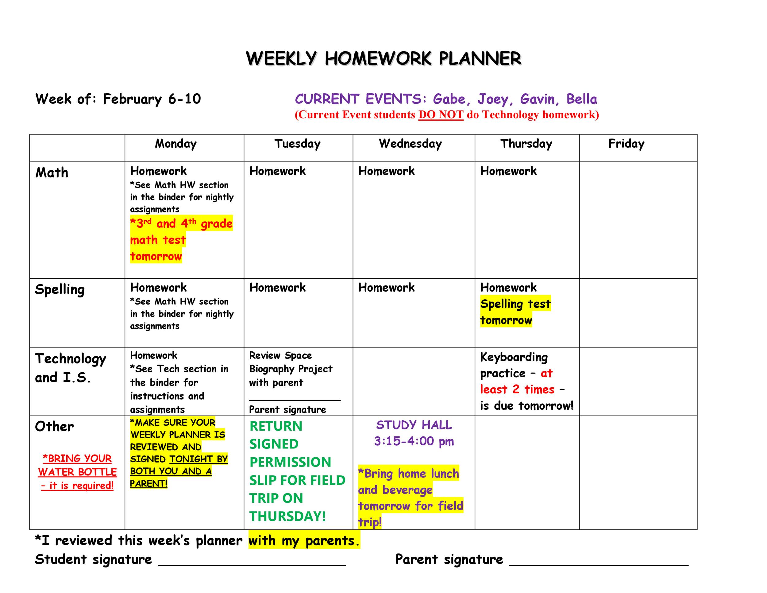 year 7 homework planner