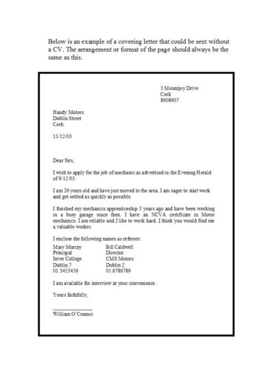 content in application letter