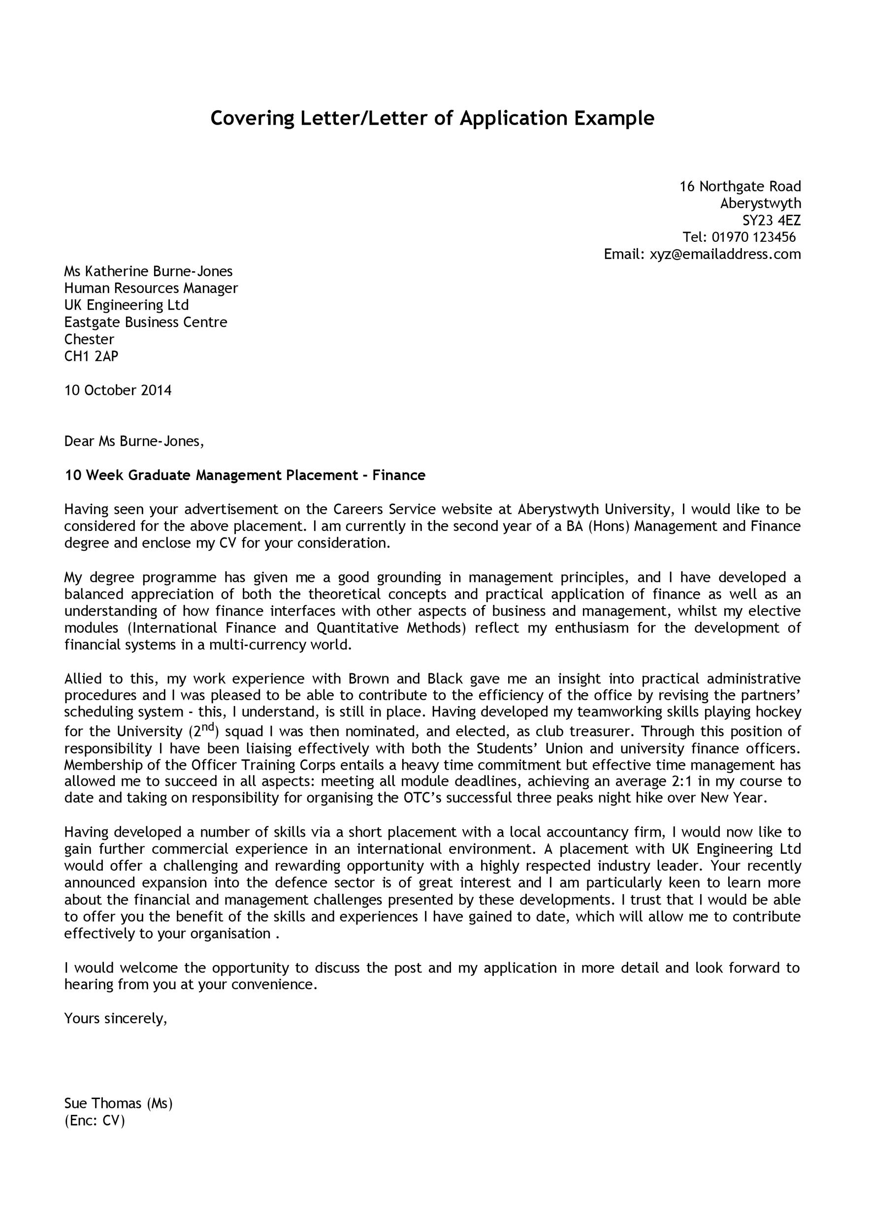 standard application letter for employment
