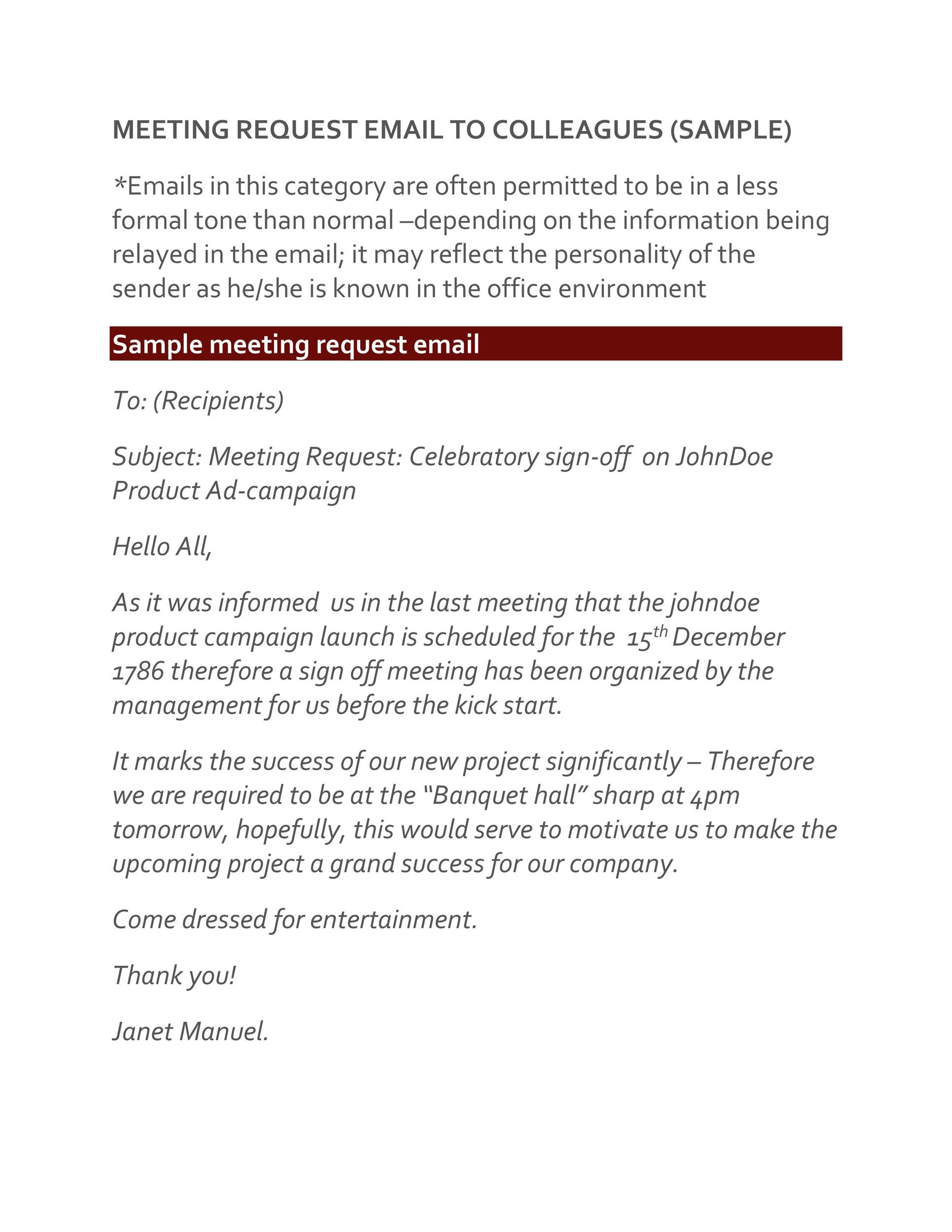 Email Template For Meeting Invitation