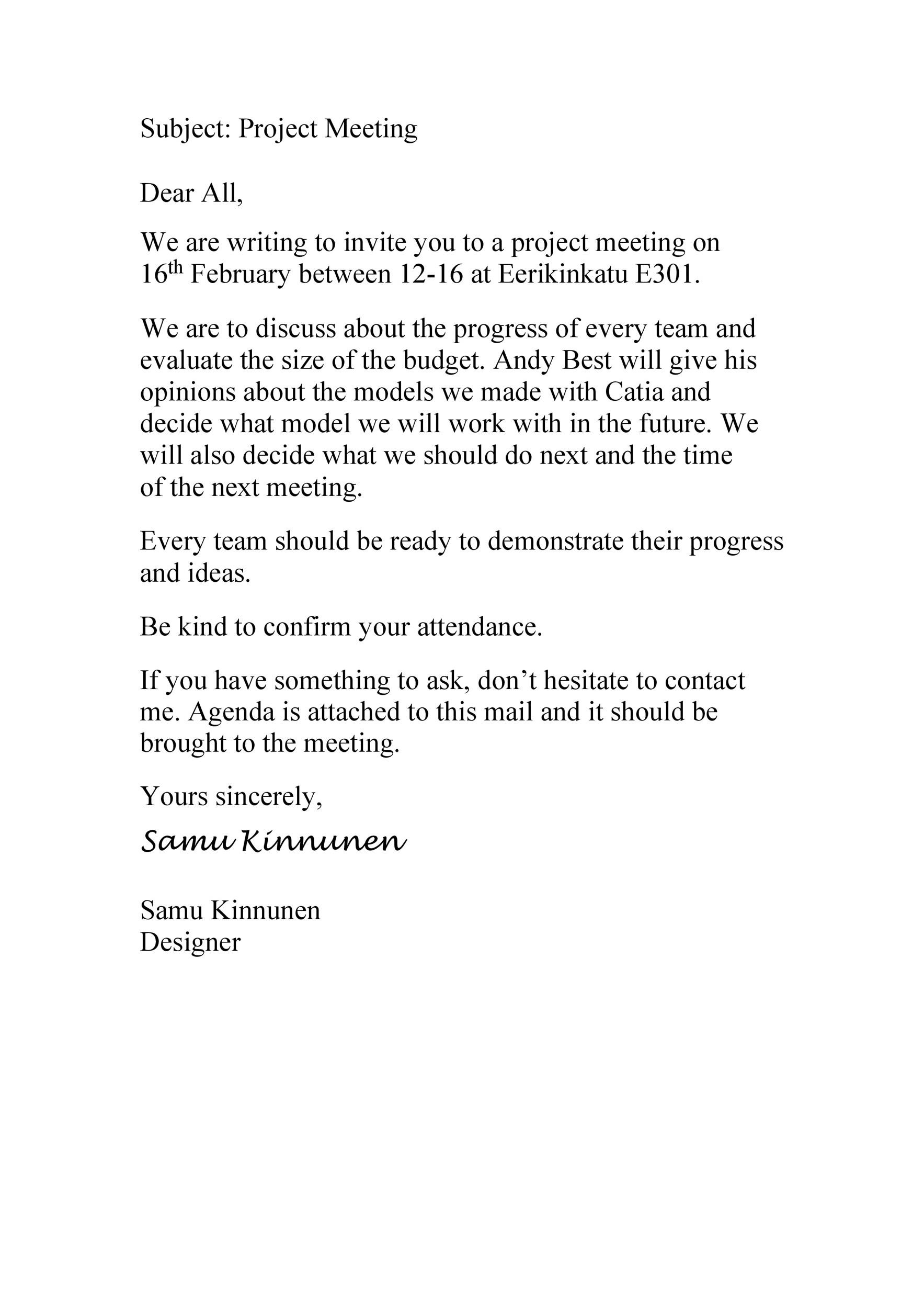 Sample Letter Of Meeting Schedule Letter   Meeting Request Email 39 