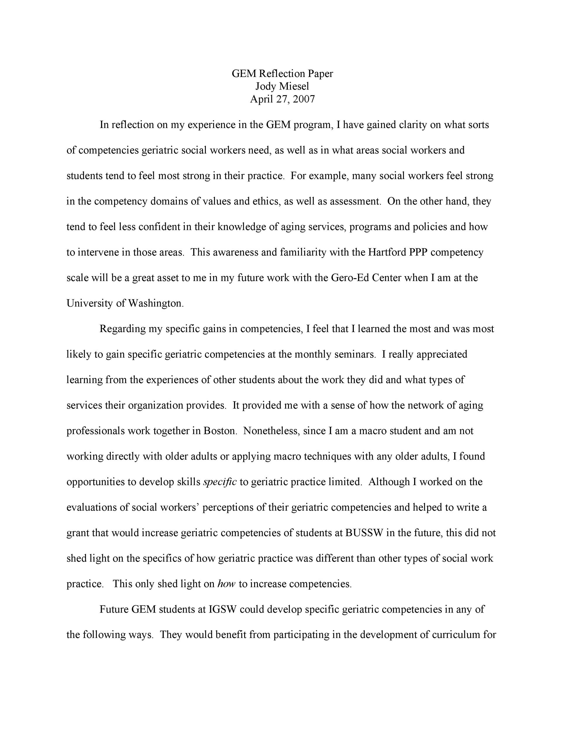 college reflection paper examples