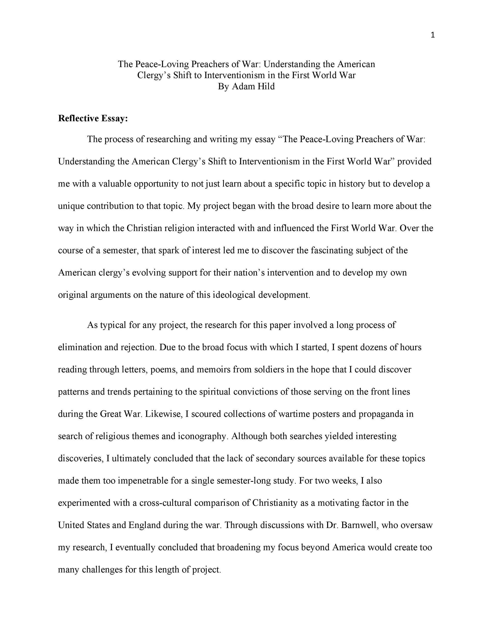 Reflective essay sample paper