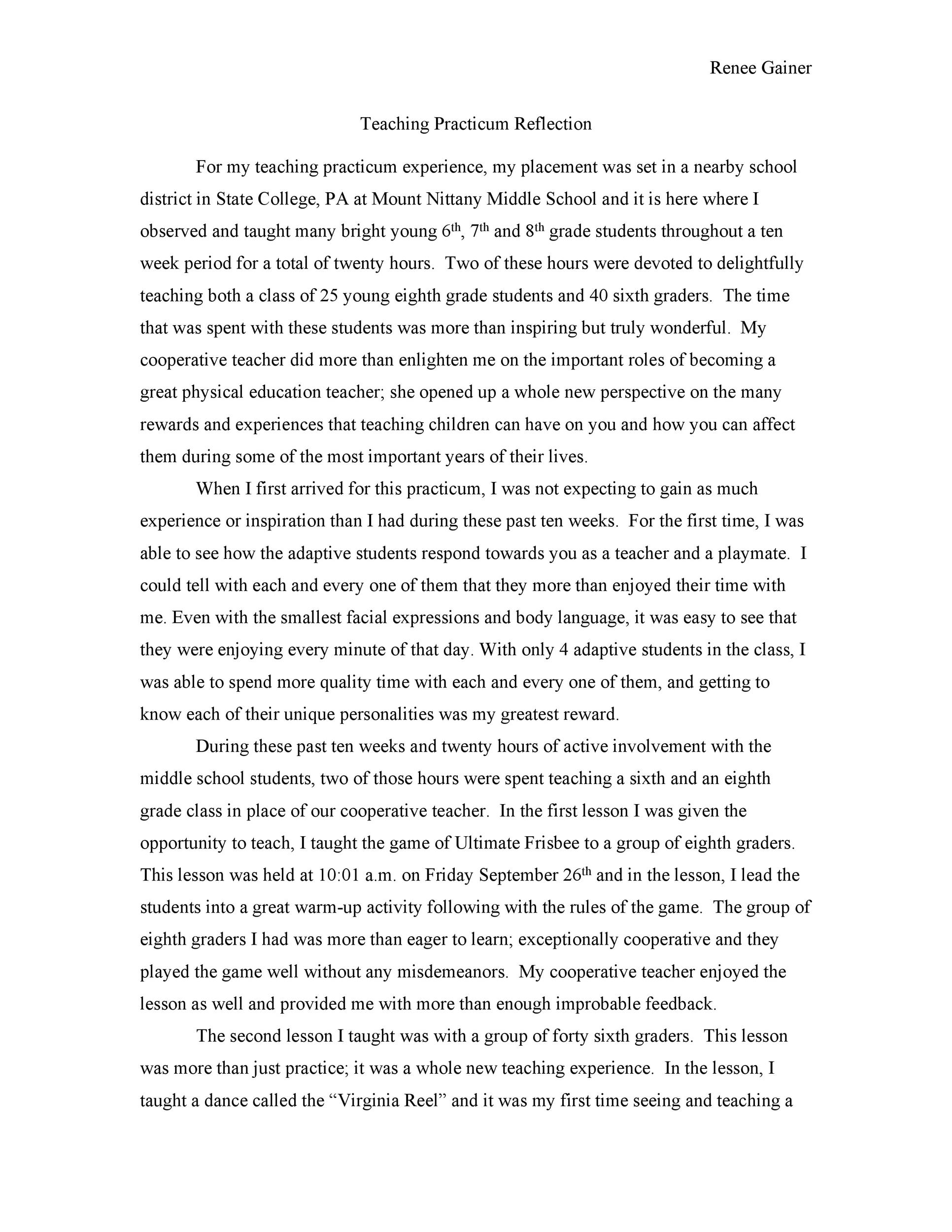 Personal reflection paper example