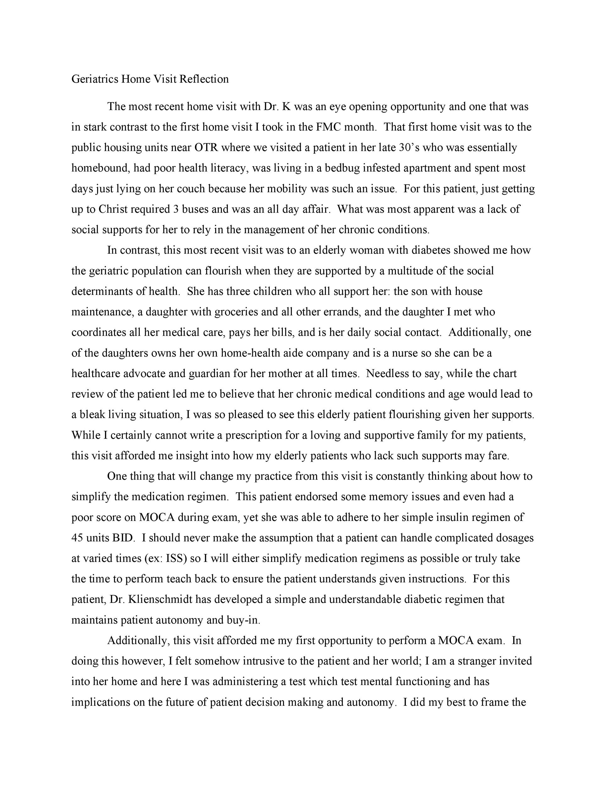 reflective essay examples on a class