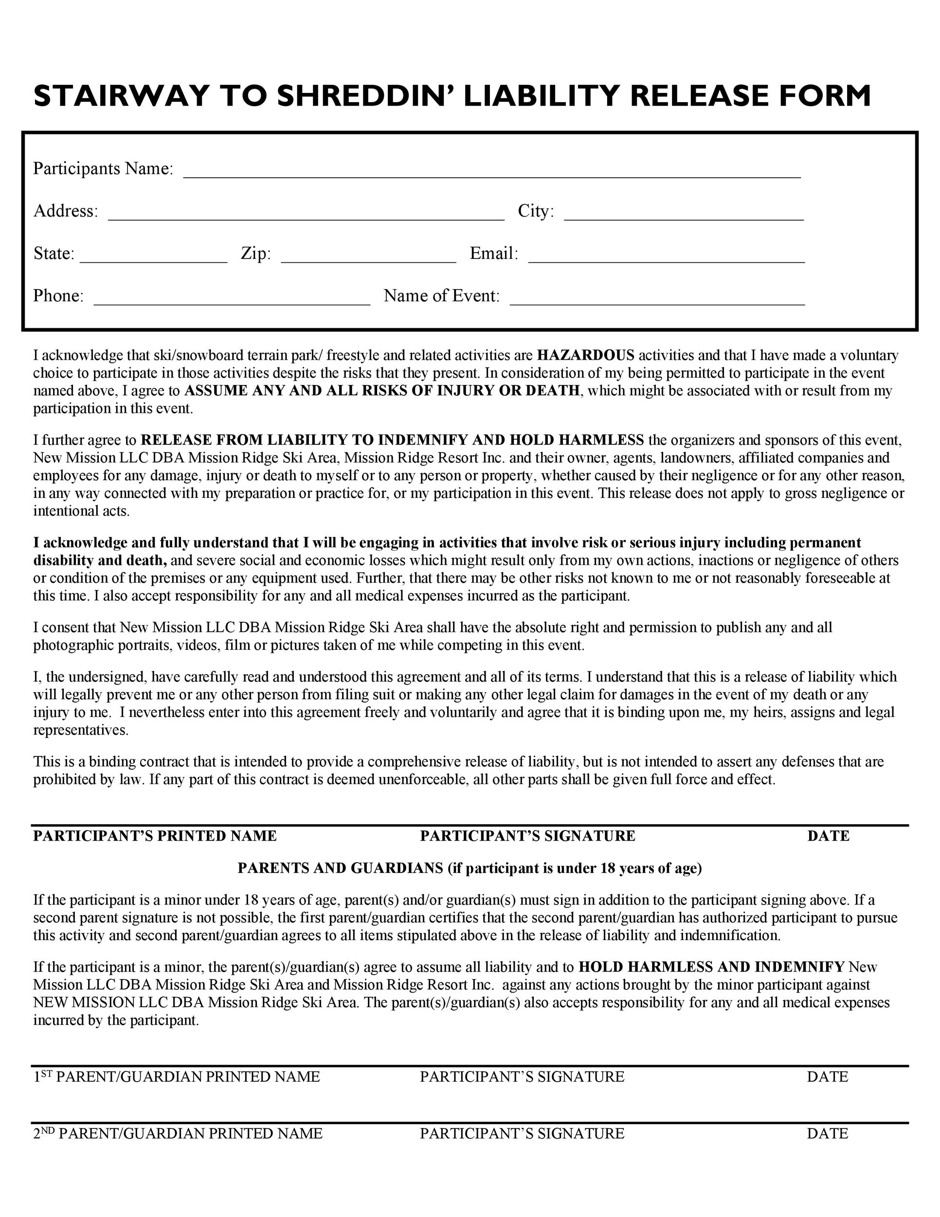 Free release of liability form 08