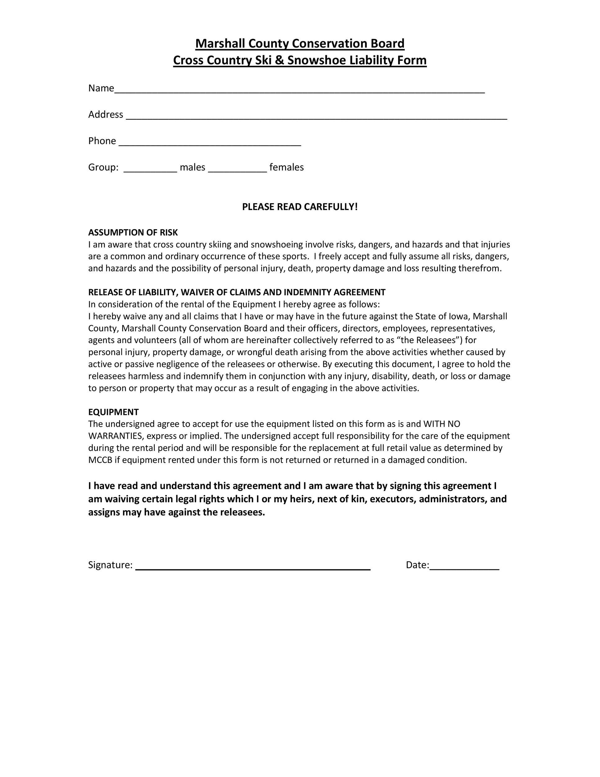 Free release of liability form 21