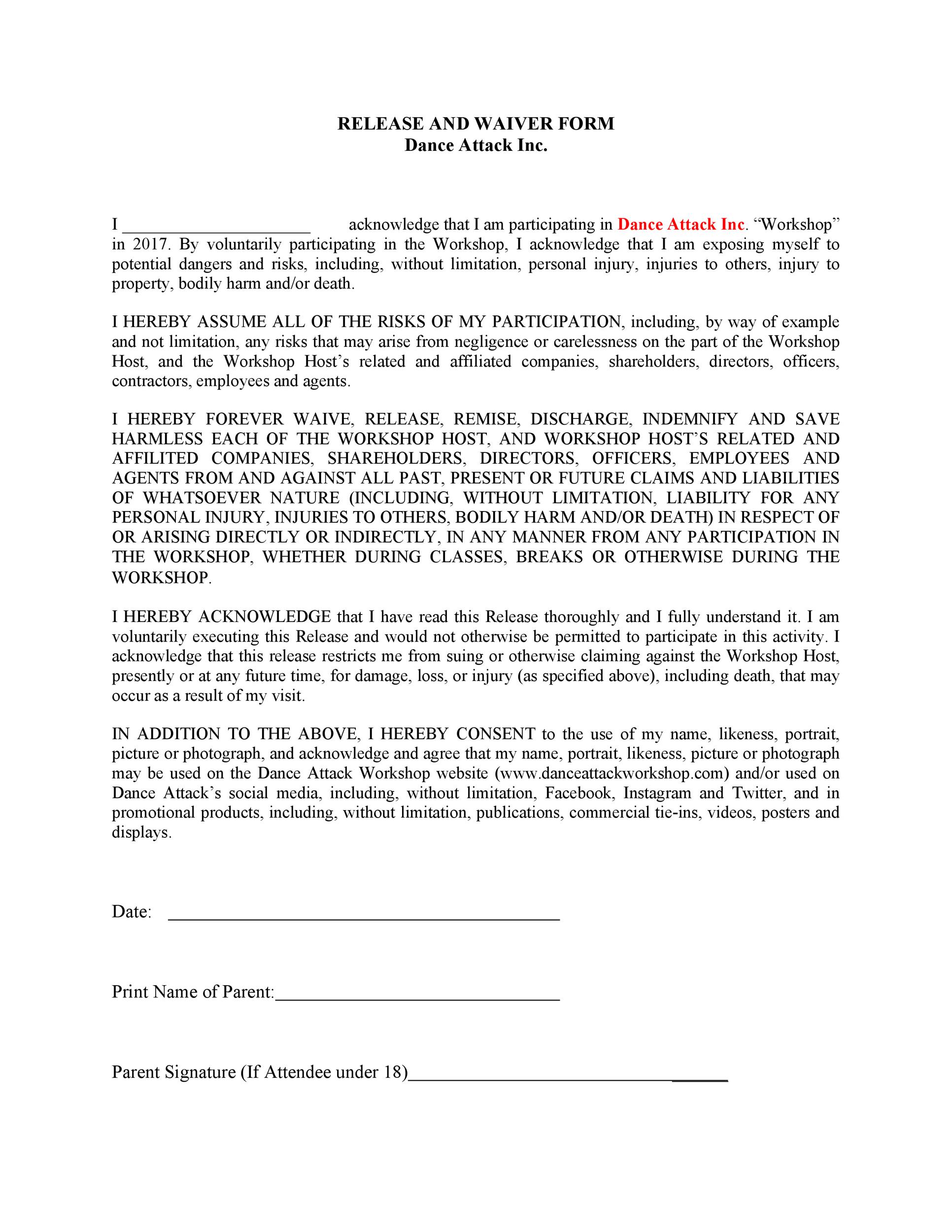 Free release of liability form 24