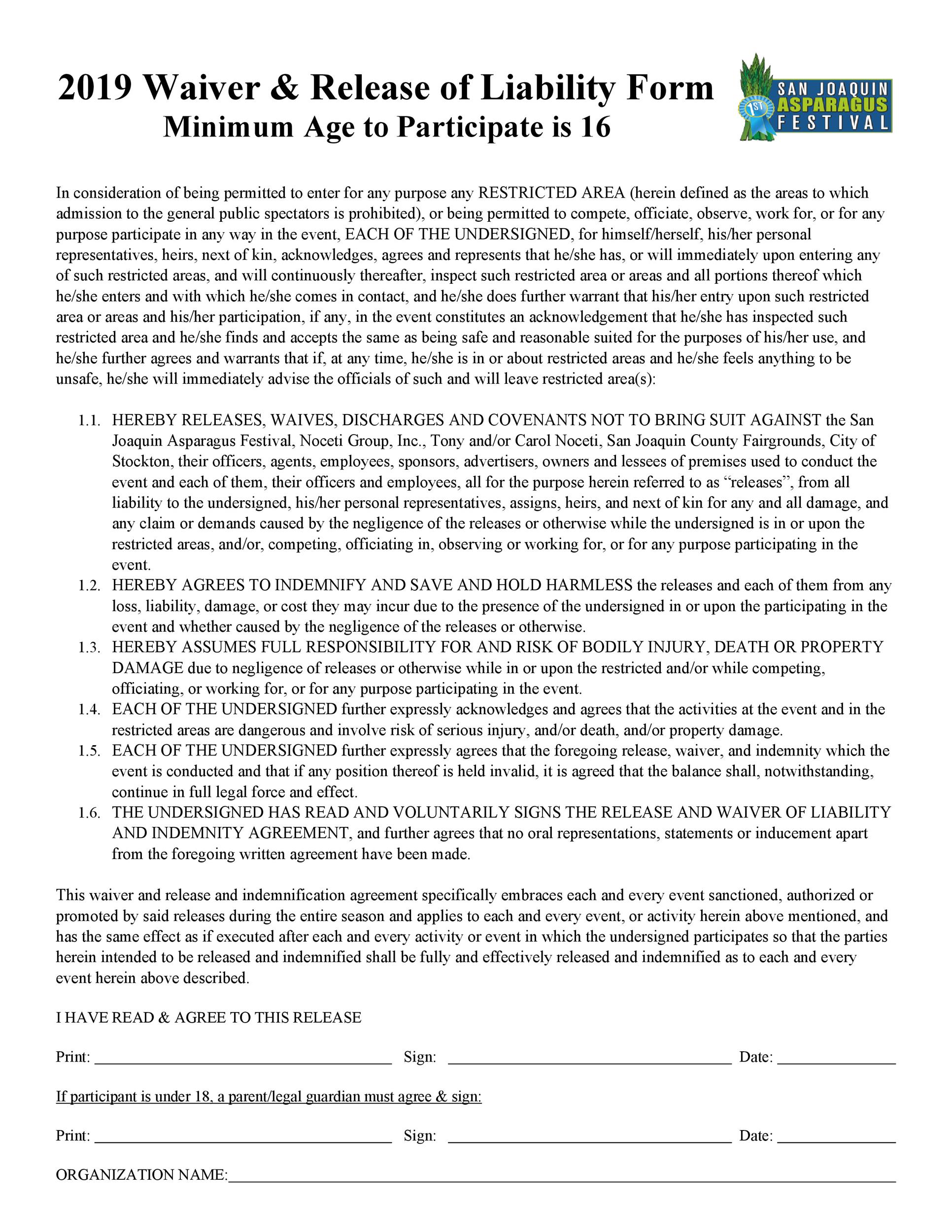 Free release of liability form 33