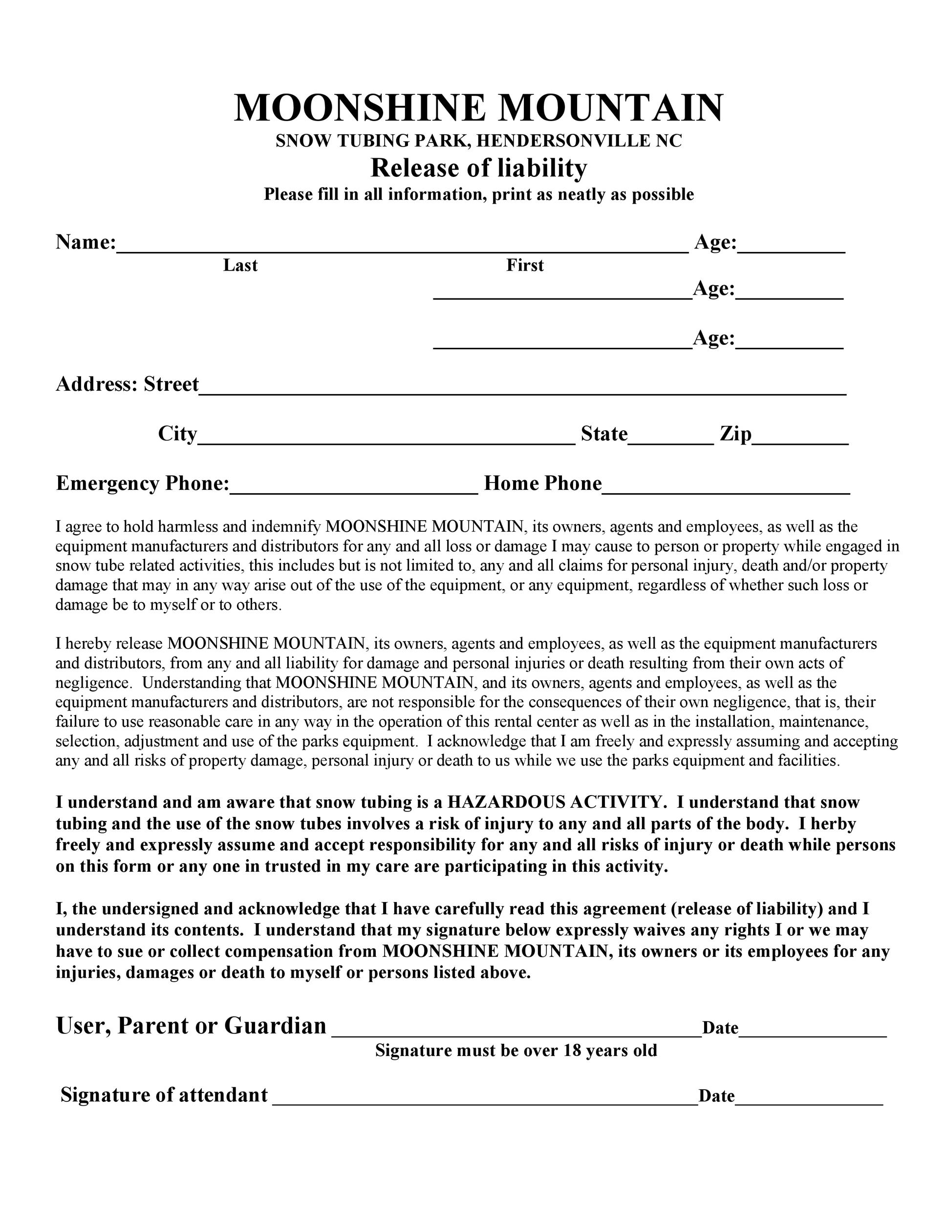 Free release of liability form 42
