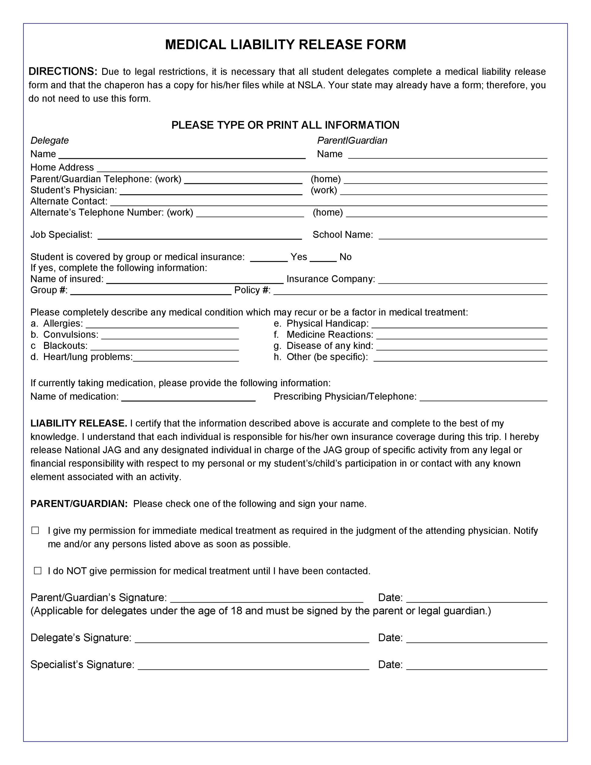 Free release of liability form 43