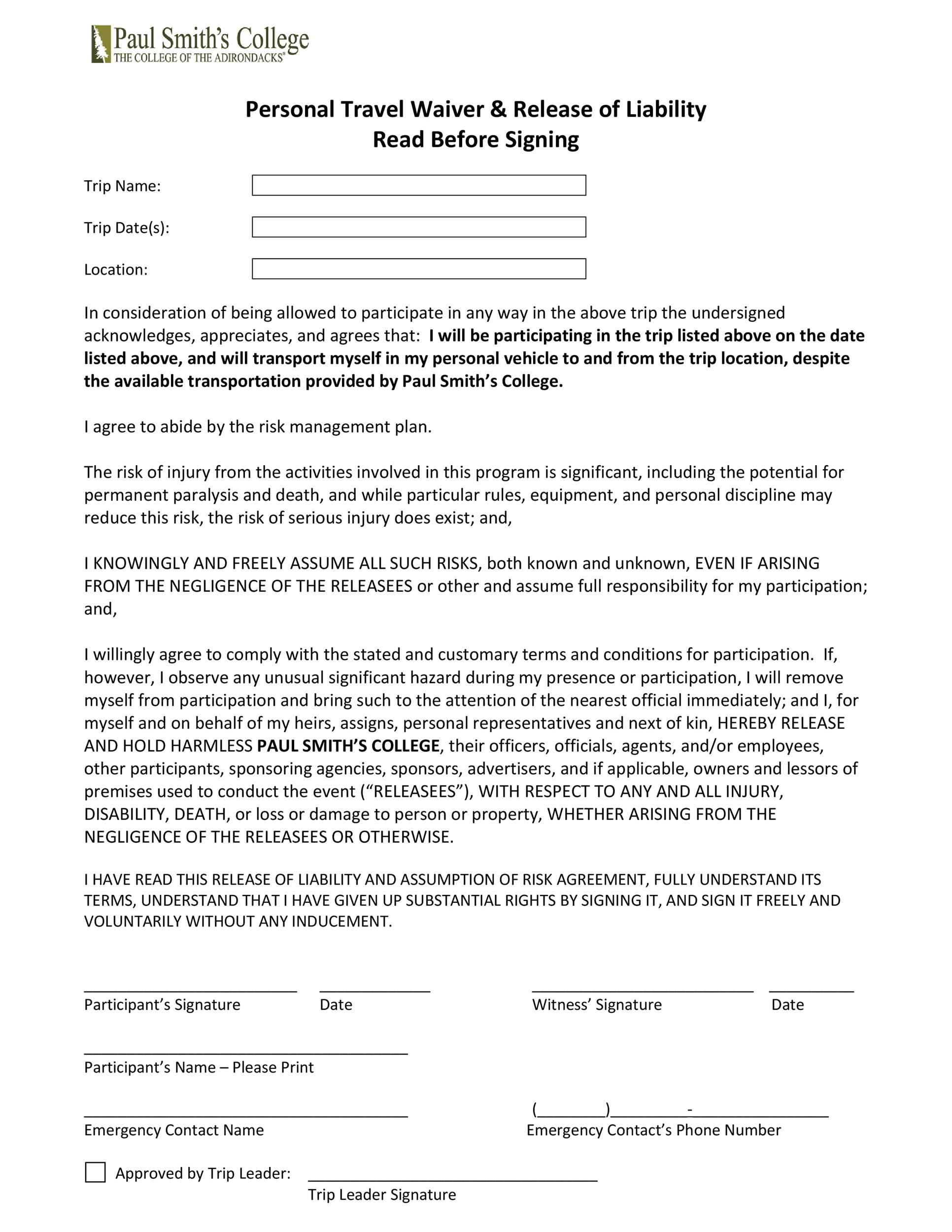 Free release of liability form 45