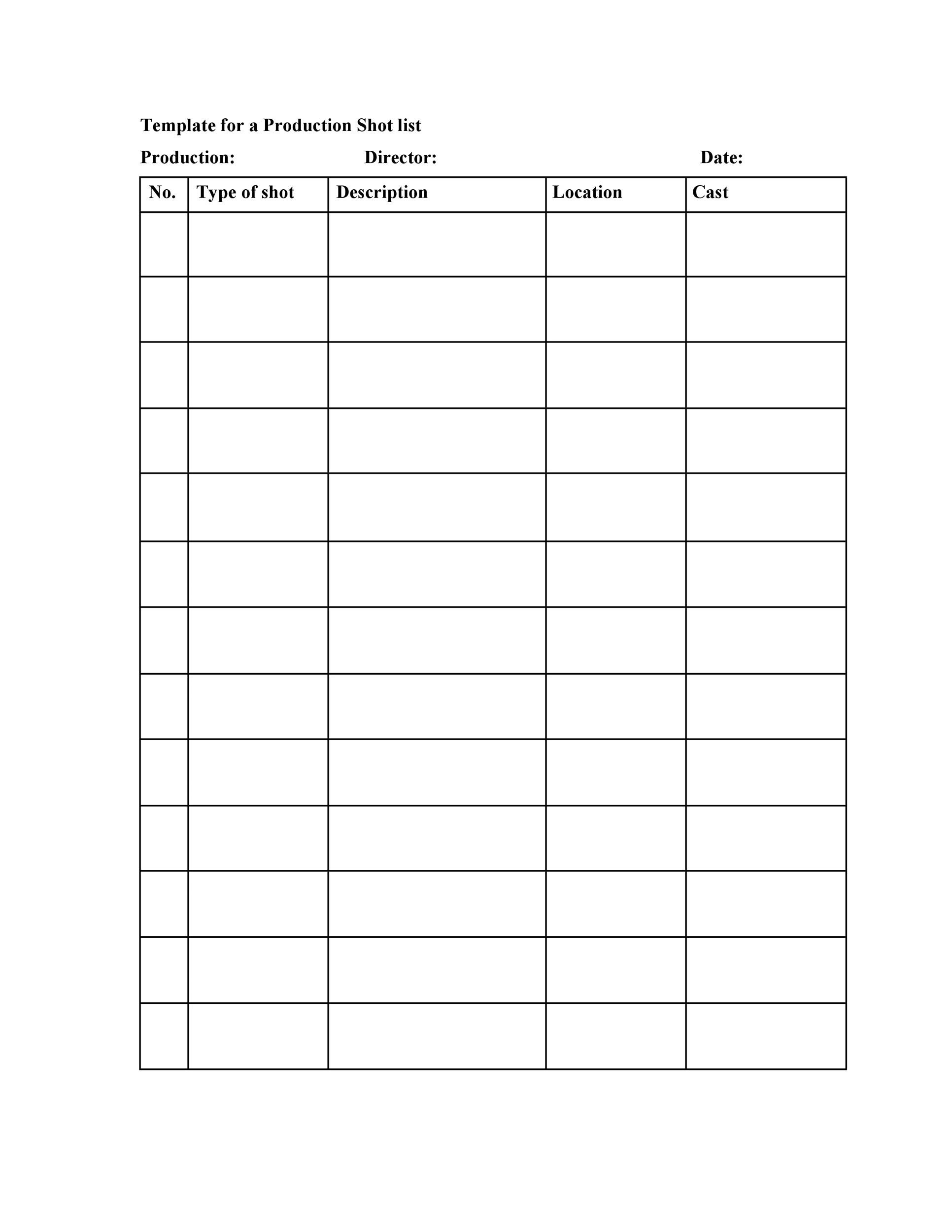 Shot List Template Free Download