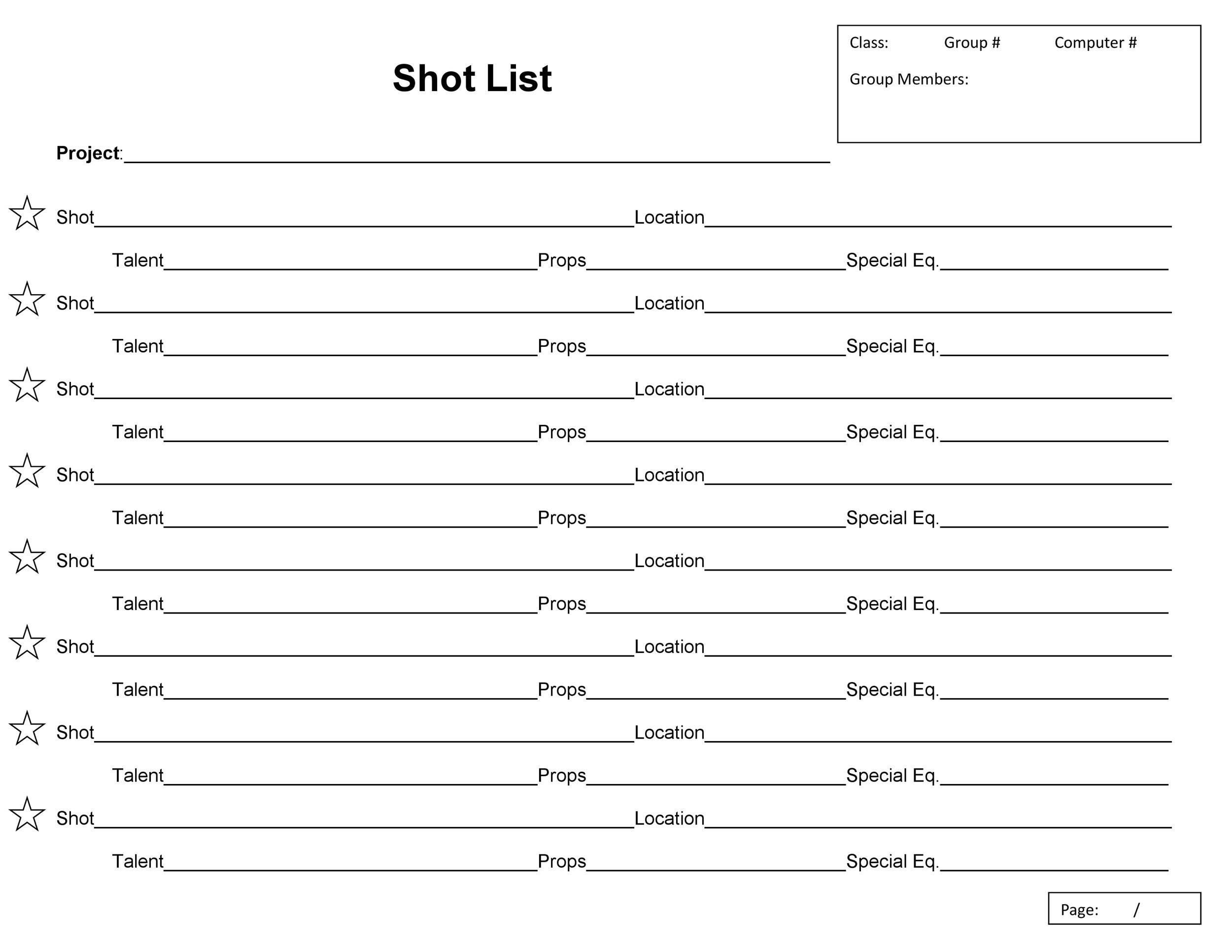 Free shot list template 22