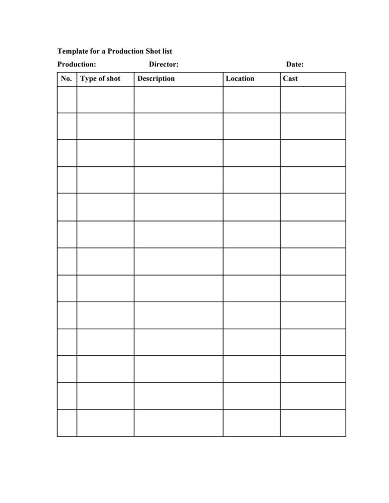 50 Handy Shot List Templates [Film & Photography] ᐅ TemplateLab
