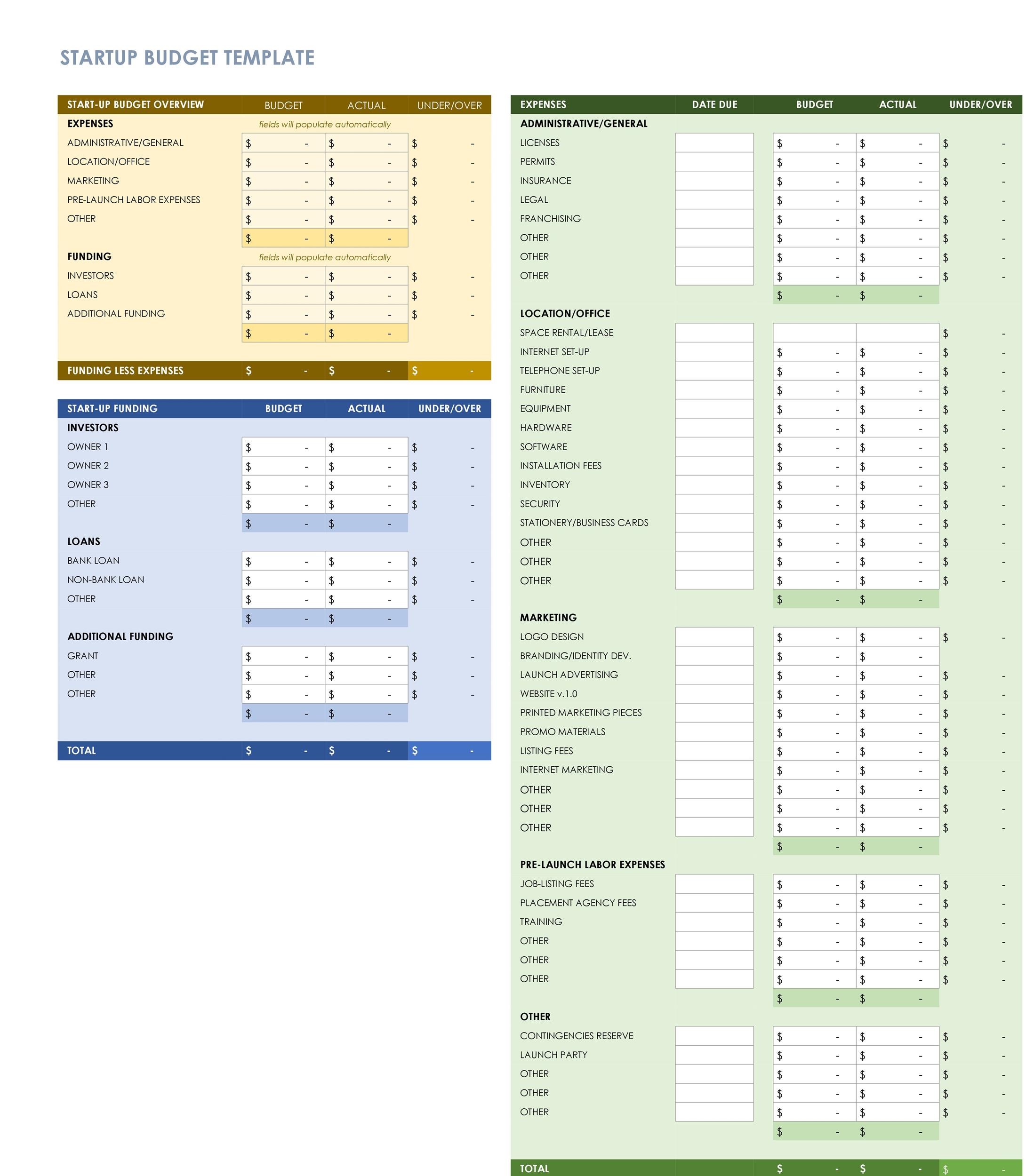 Startup Costs Template Database