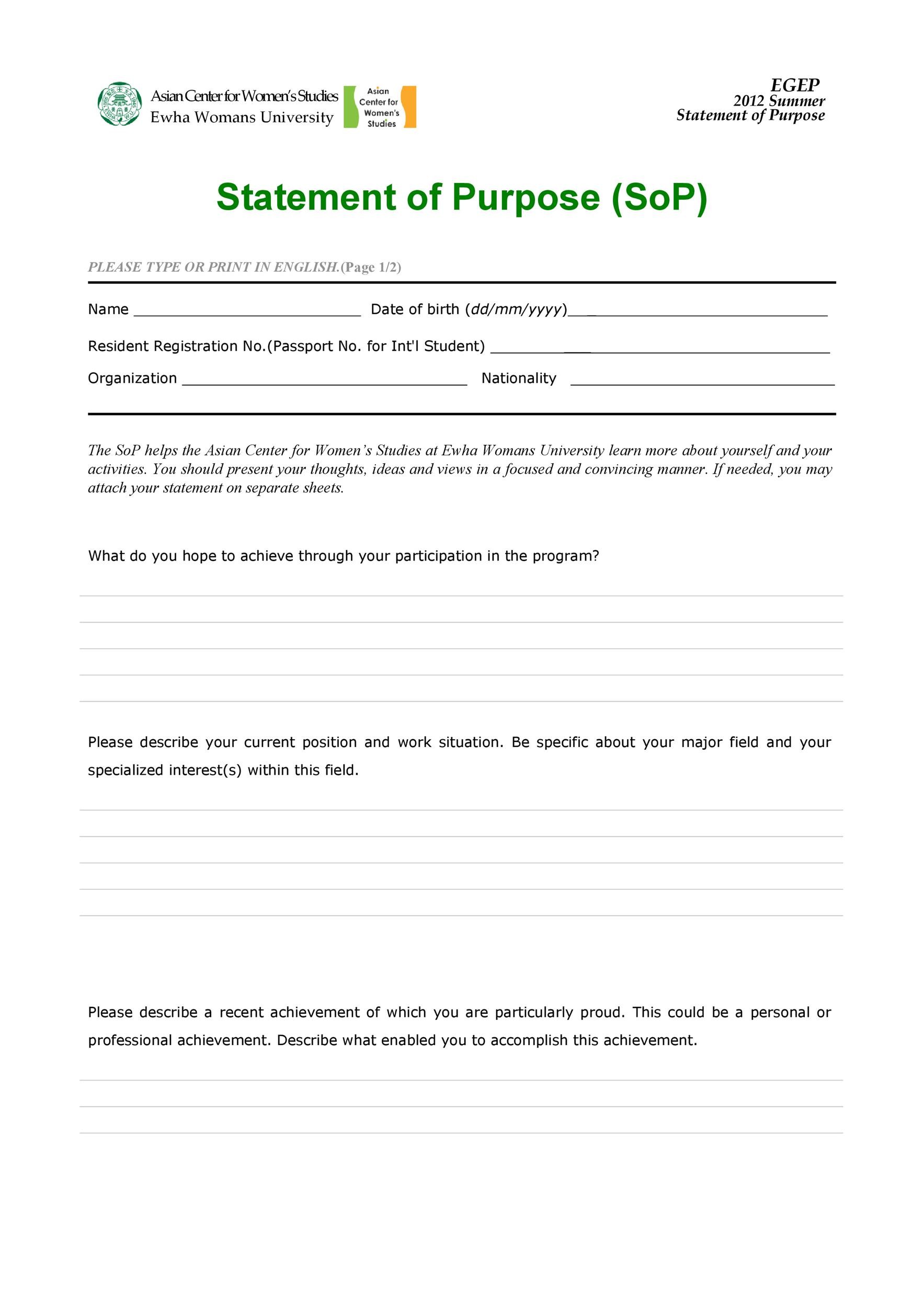 Free statement of purpose example 42