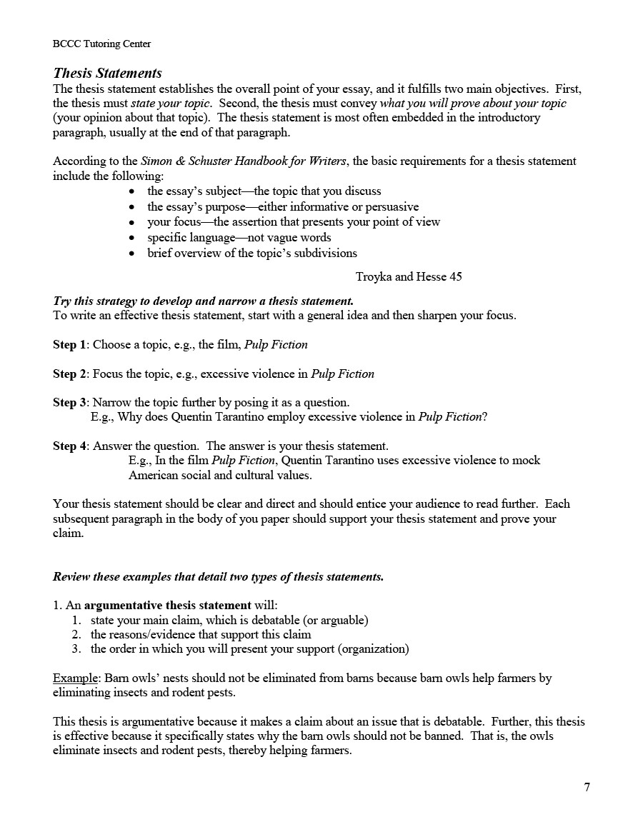 thesis statement template college