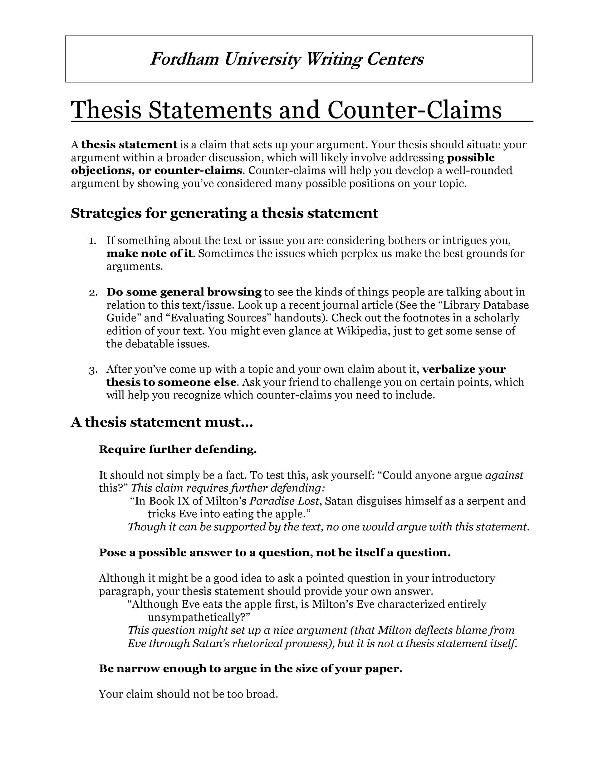 good thesis examples for an essay