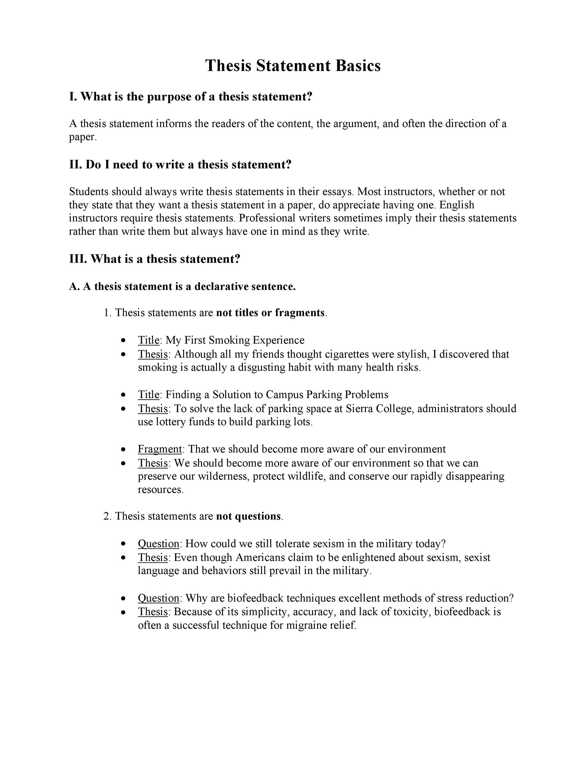 a thesis statement example for an essay