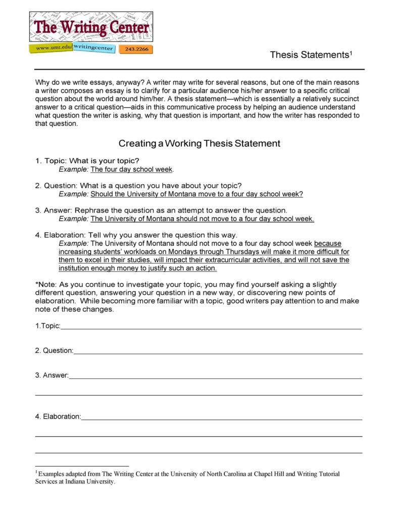 template for writing a thesis statement