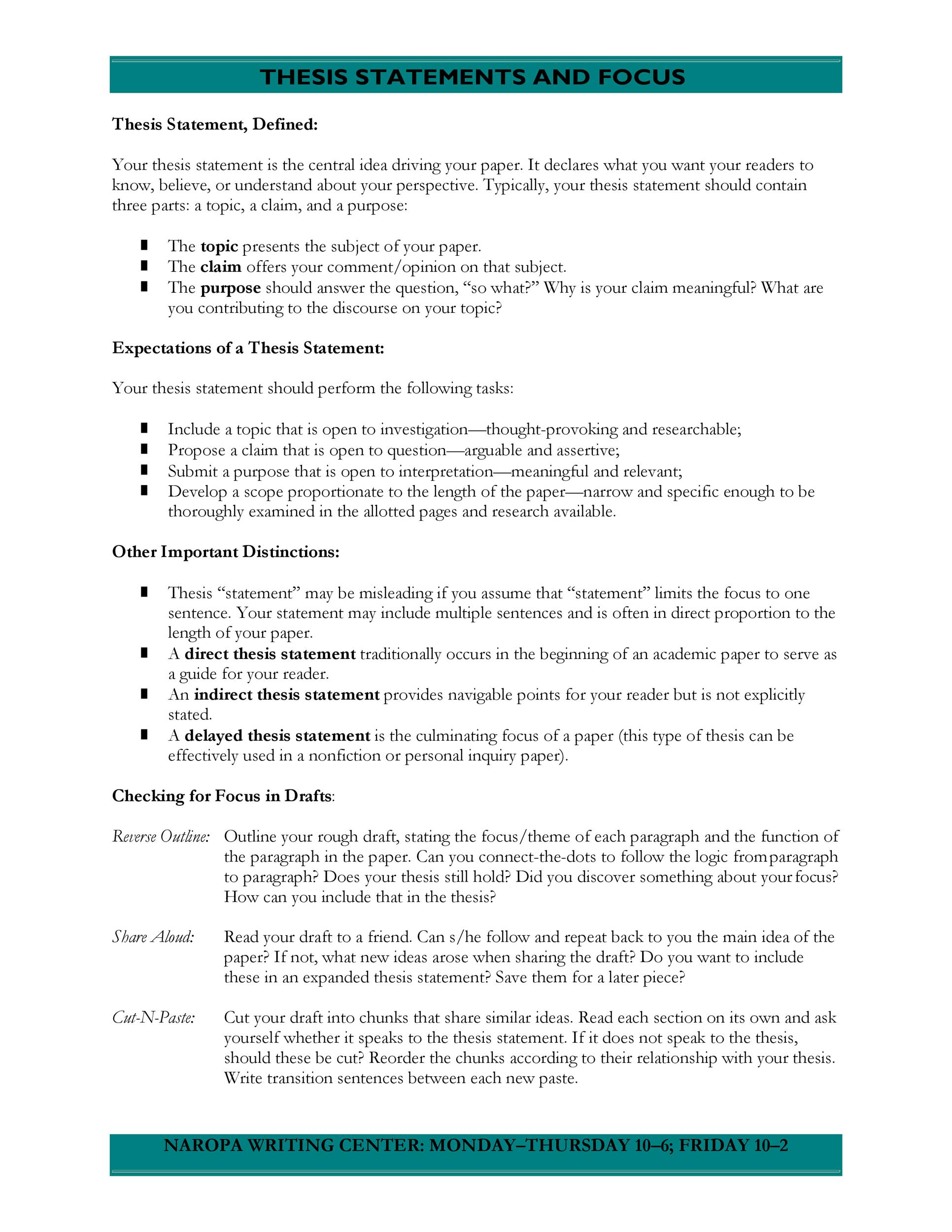 thesis statement sample outline