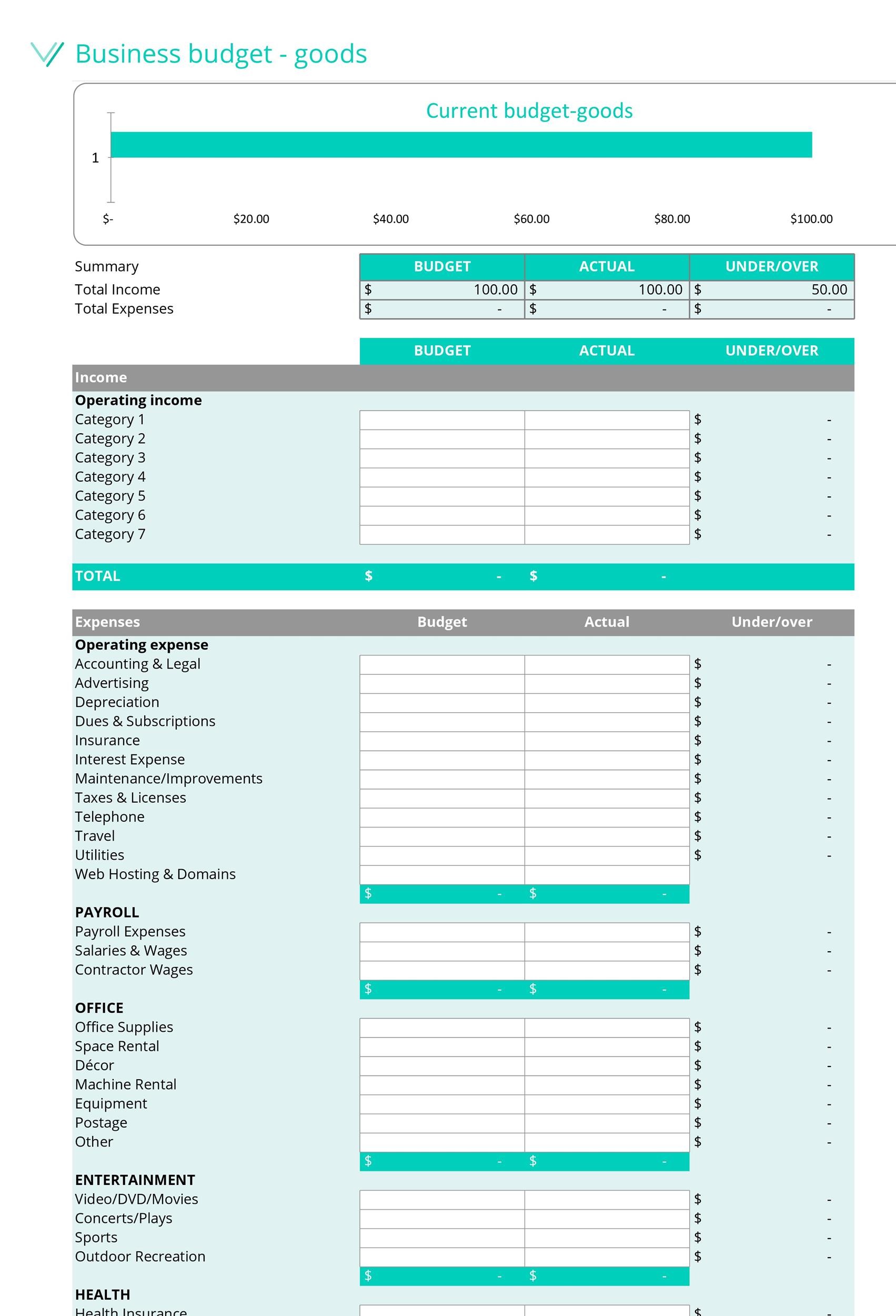 budget for business plan template xls