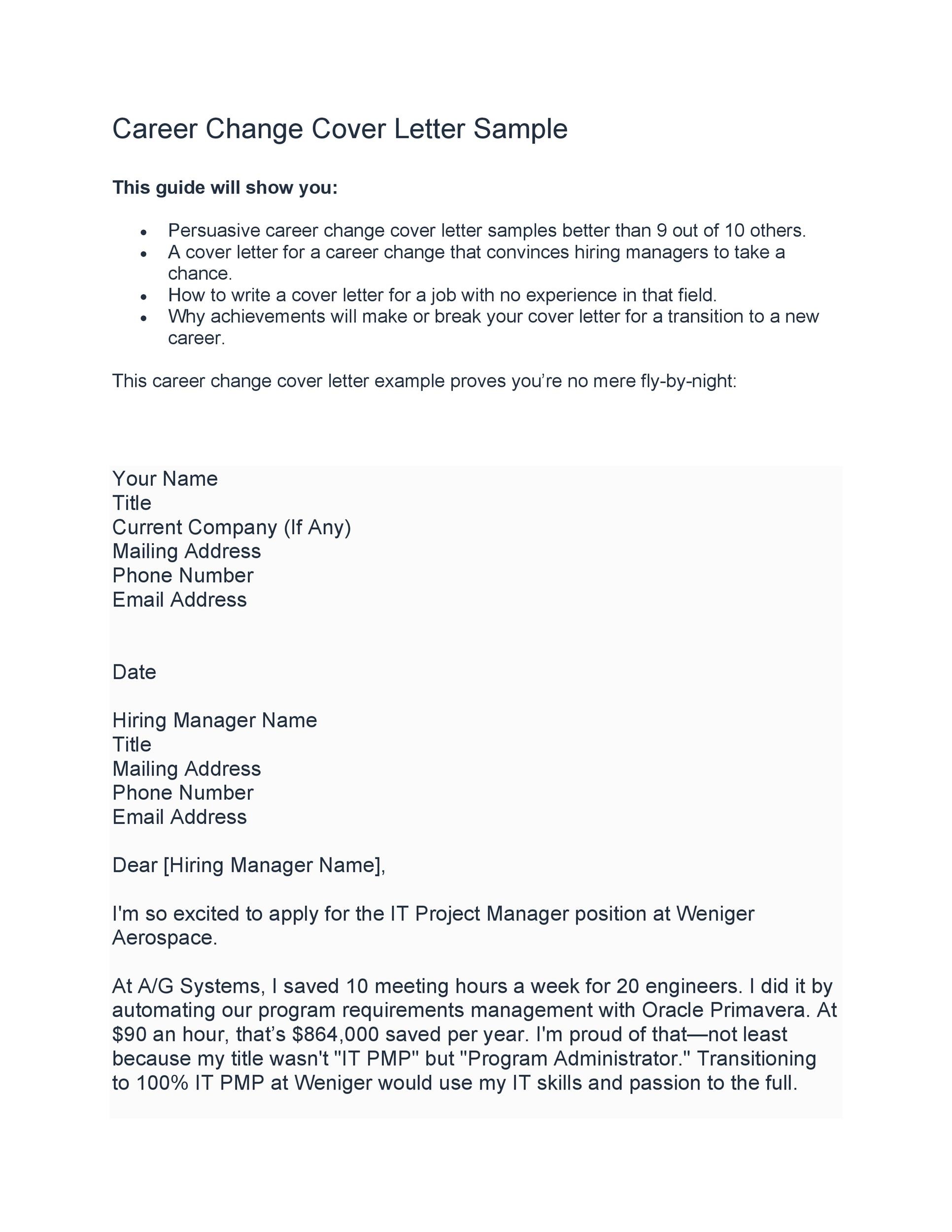 39 Professional Career Change Cover Letters Á Templatelab