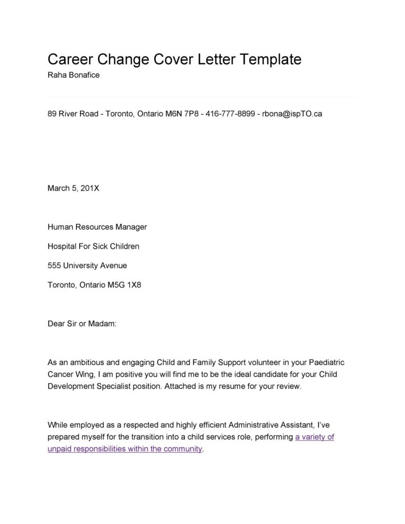 cover letter for change of career template