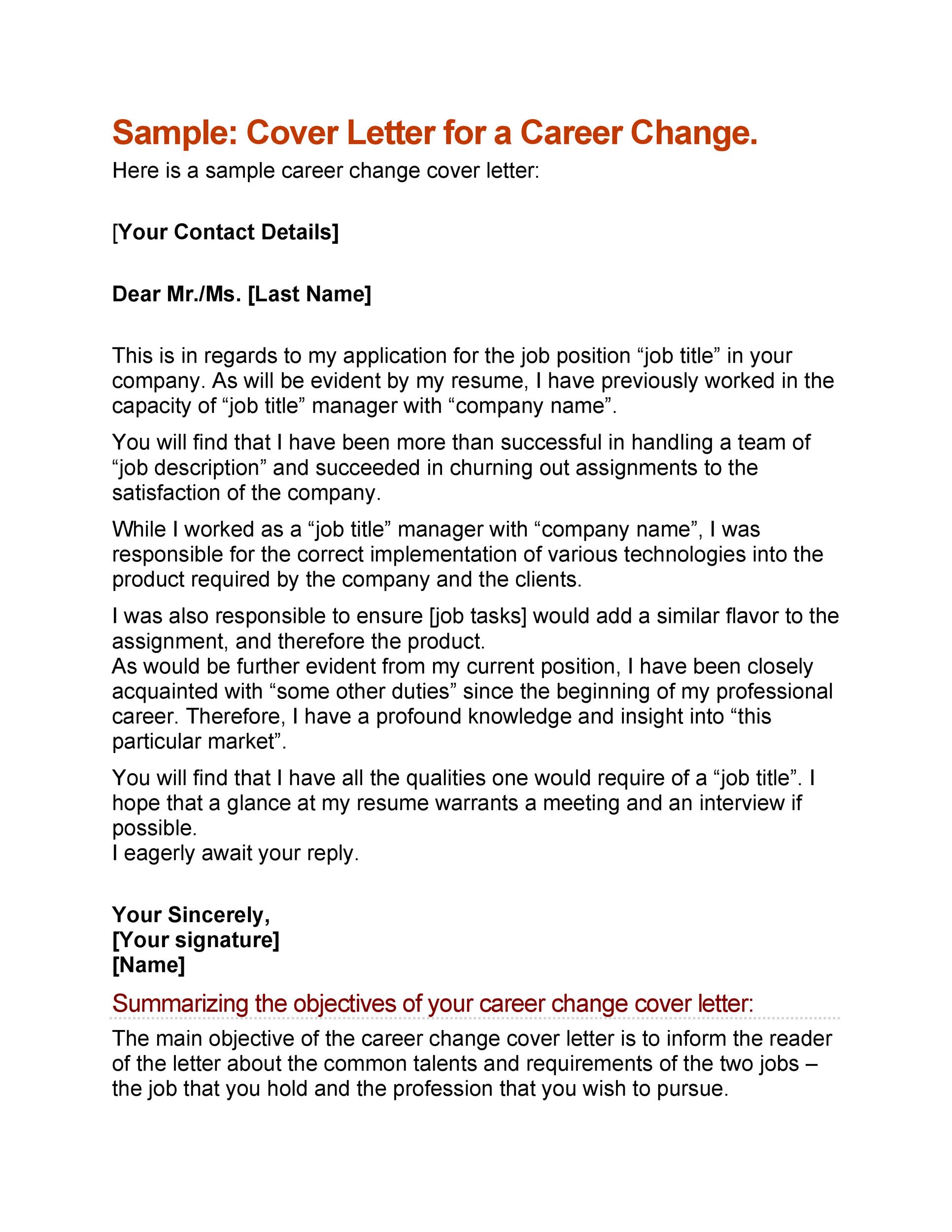 cover letter for job change
