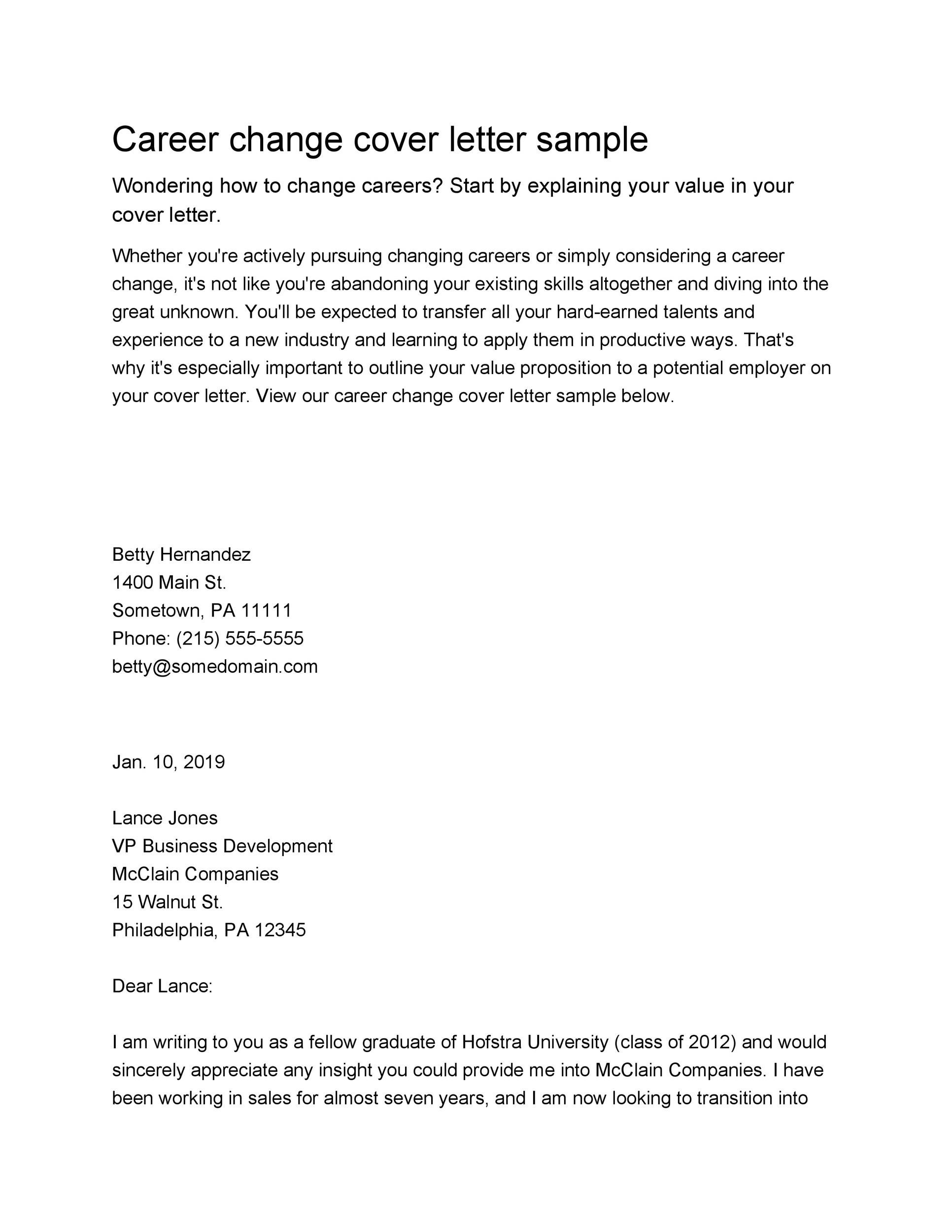 career change cover letter sample australia