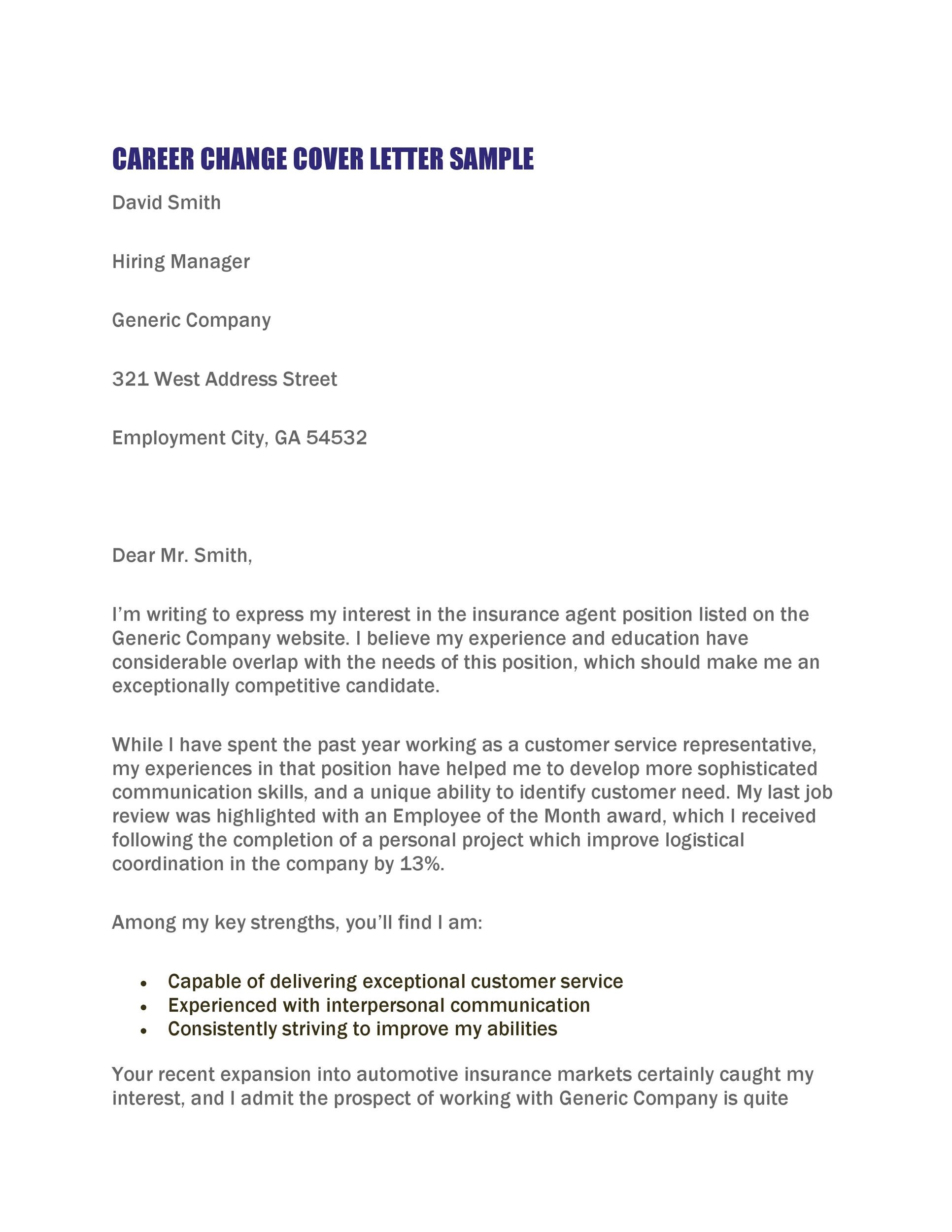 job application letter for change of career