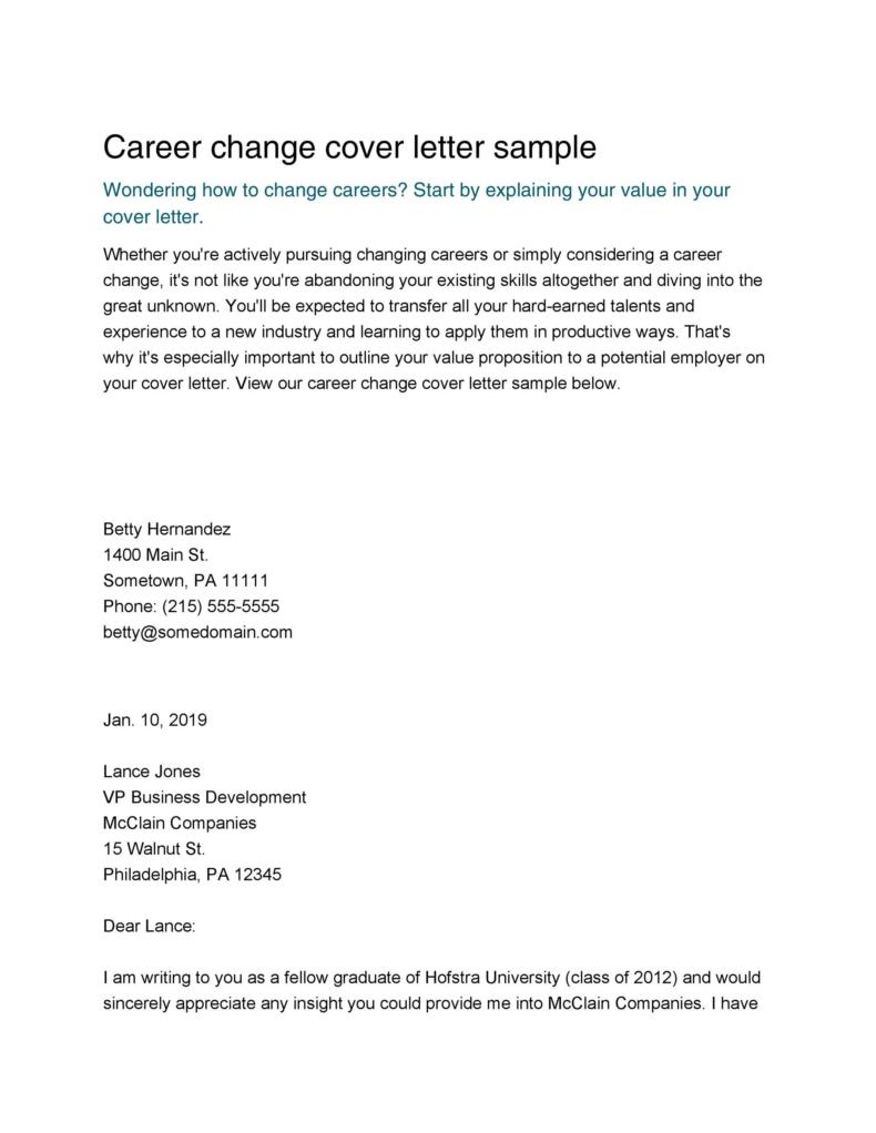cover letter for changing careers
