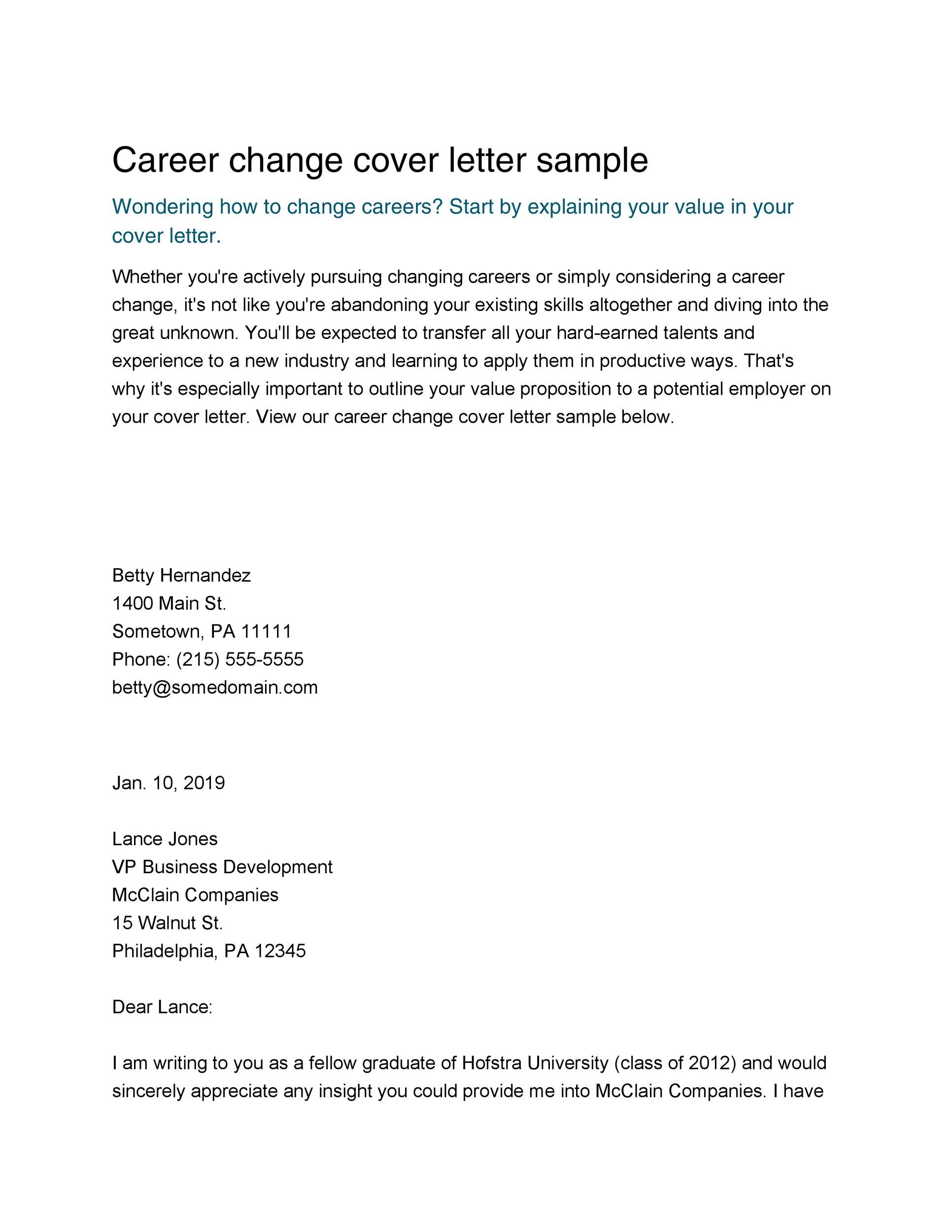 teaching career change cover letter