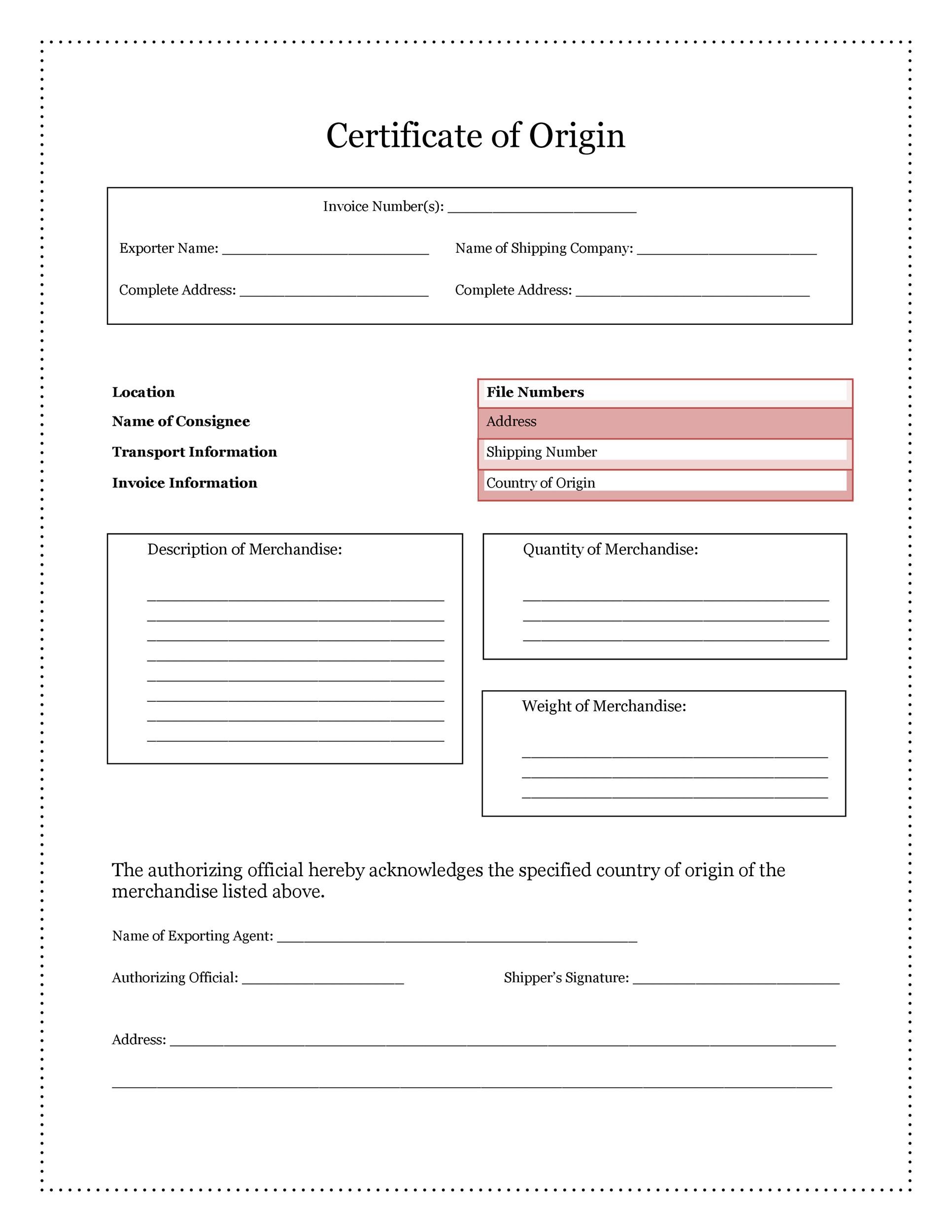 Certificate Of Origin Form A