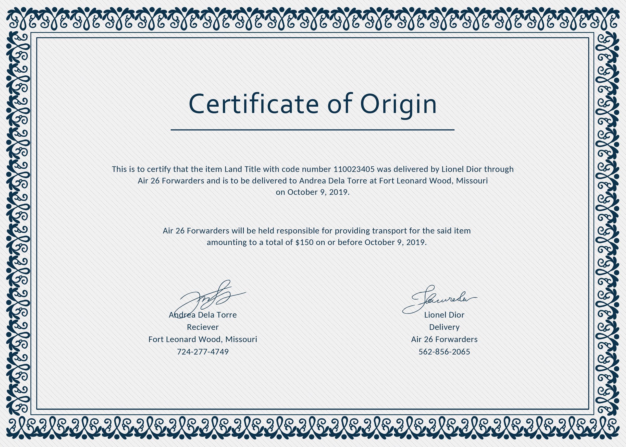 Free certificate of origin 25