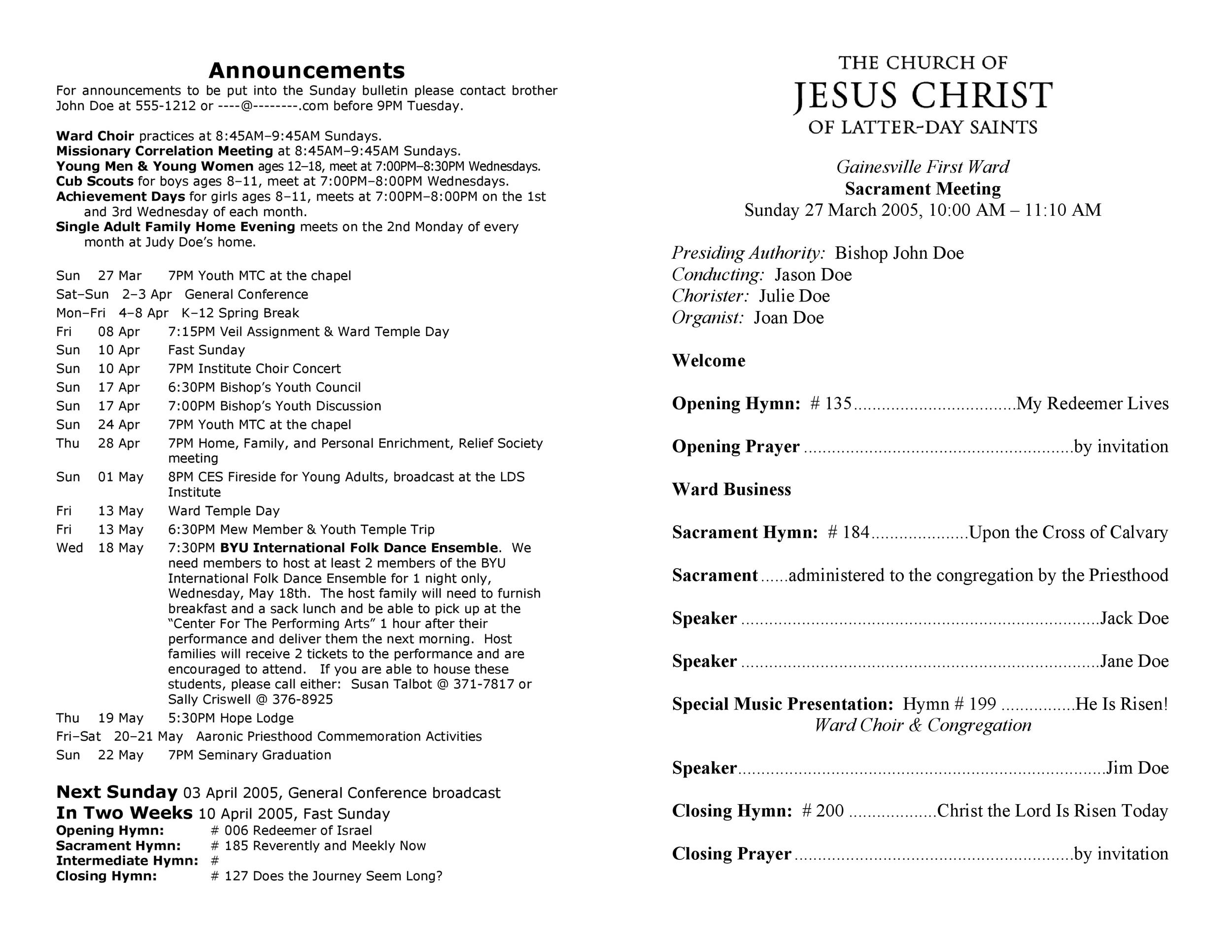 Free Blank Church Bulletin Template Templates Printable Download
