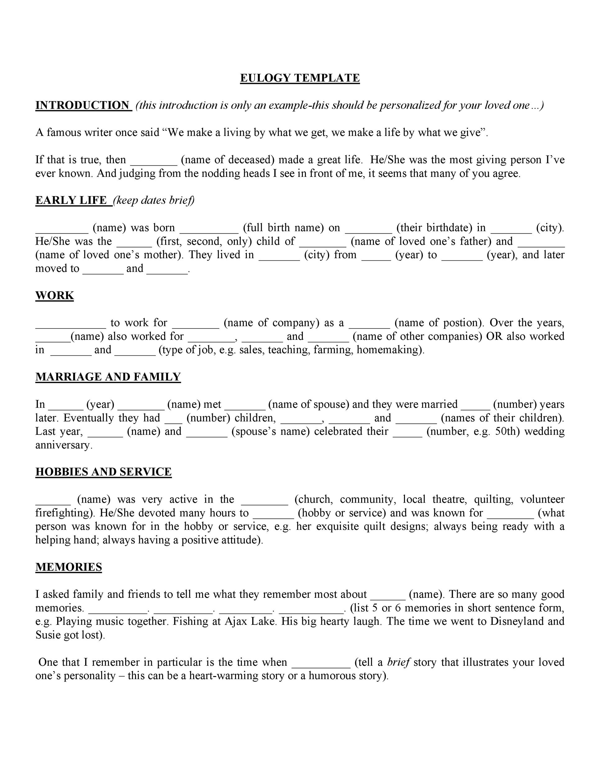 50 Best Eulogy Templates For Relatives Or Friends ᐅ Templatelab