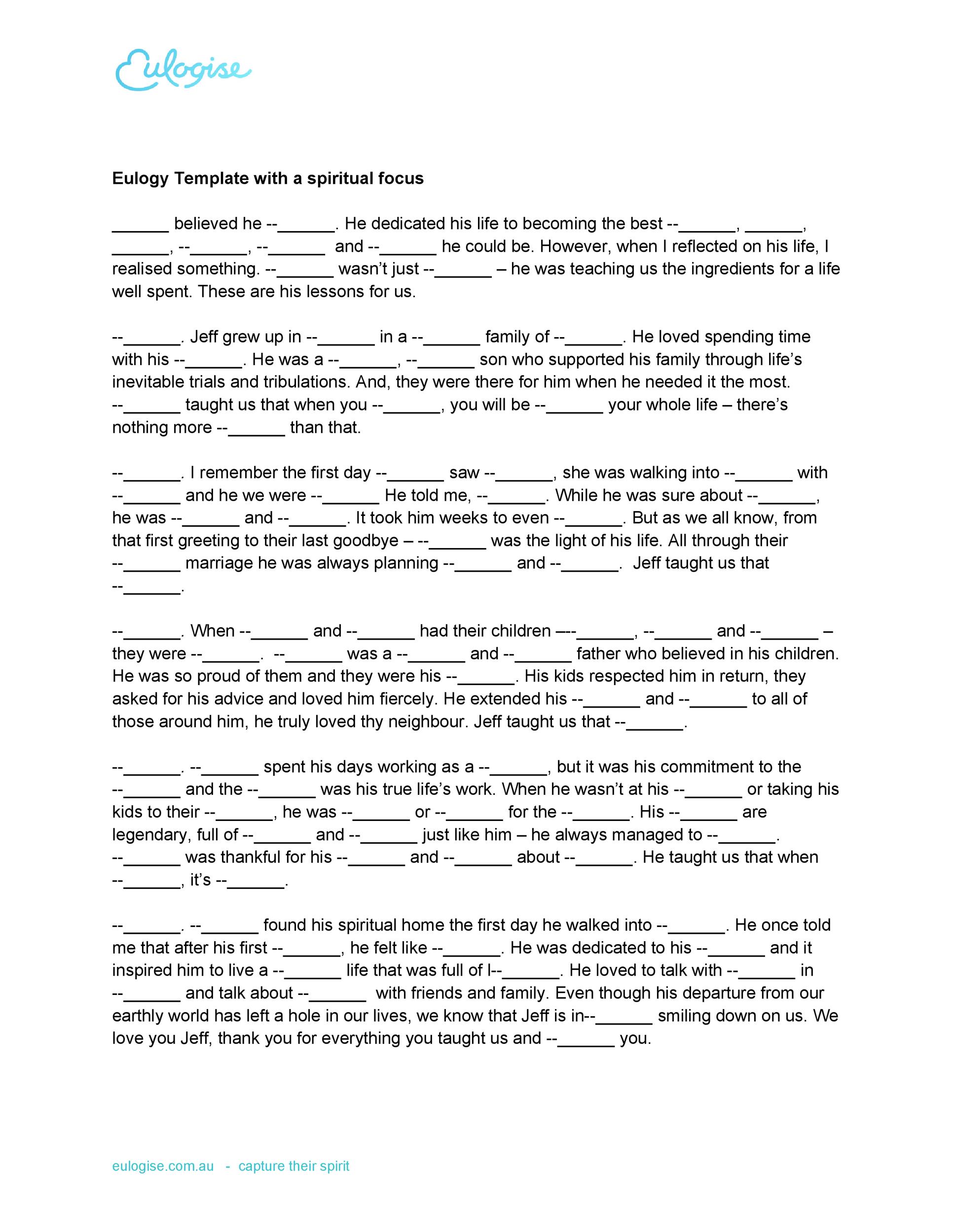 Printable Eulogy Template For Mother