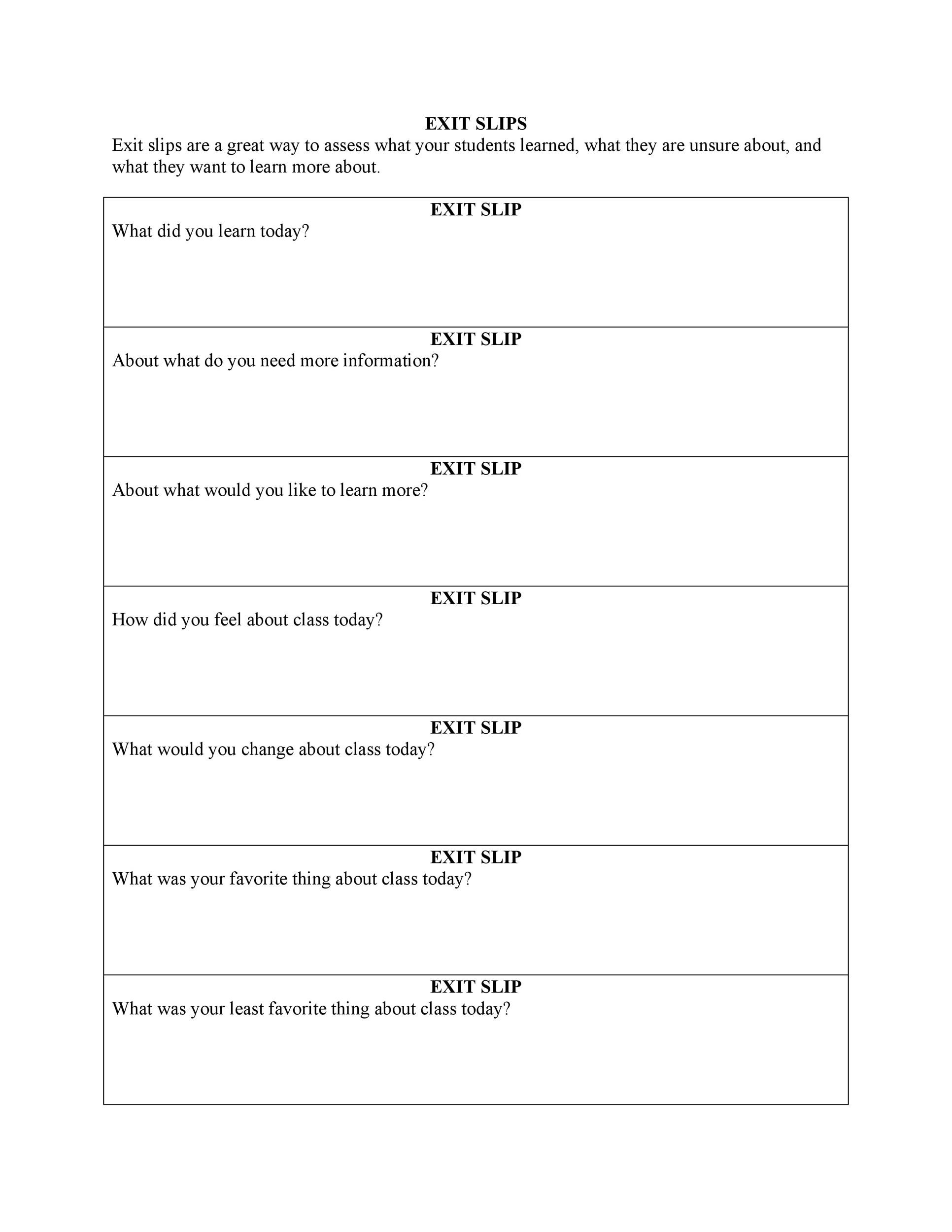Free exit ticket template 12