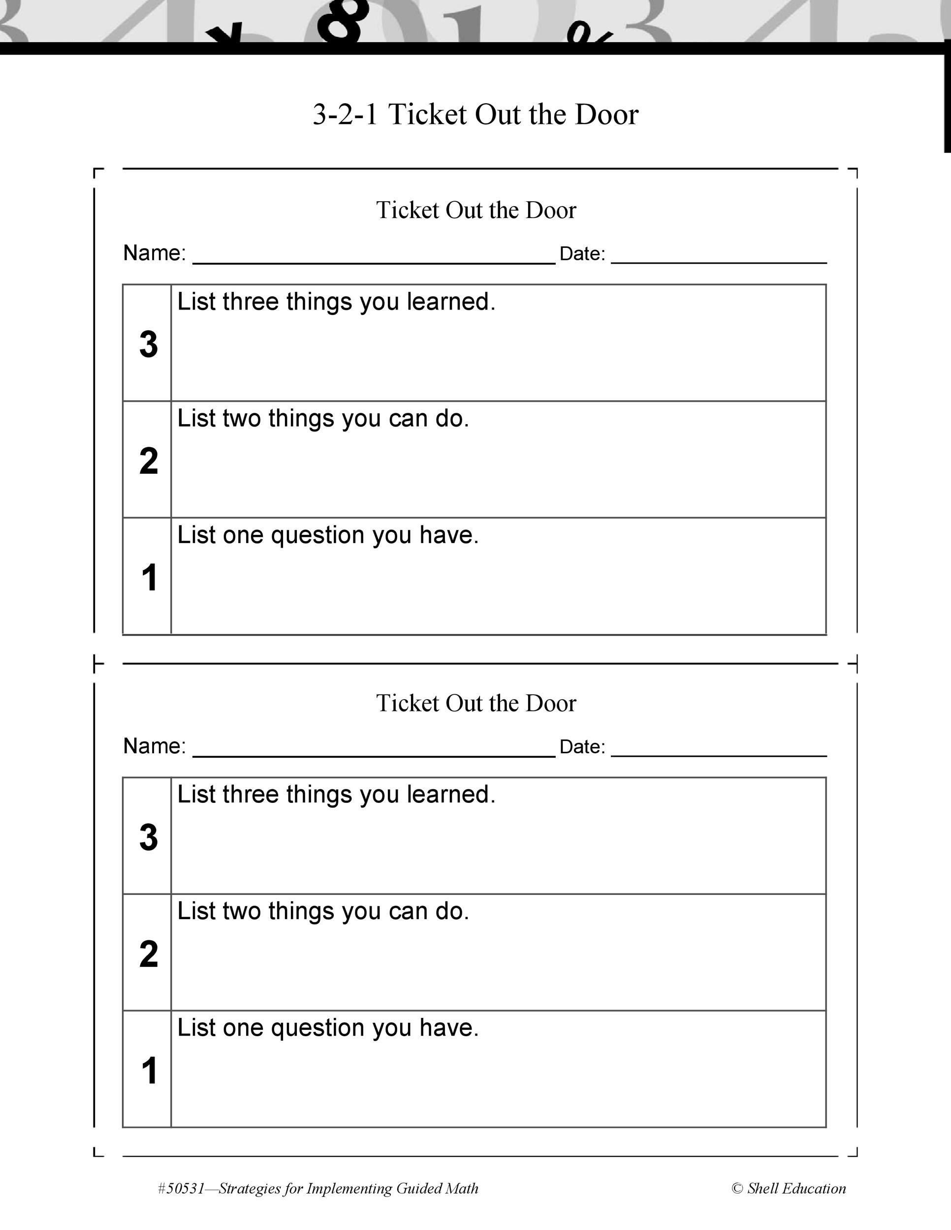 Exit Ticket Template Pdf