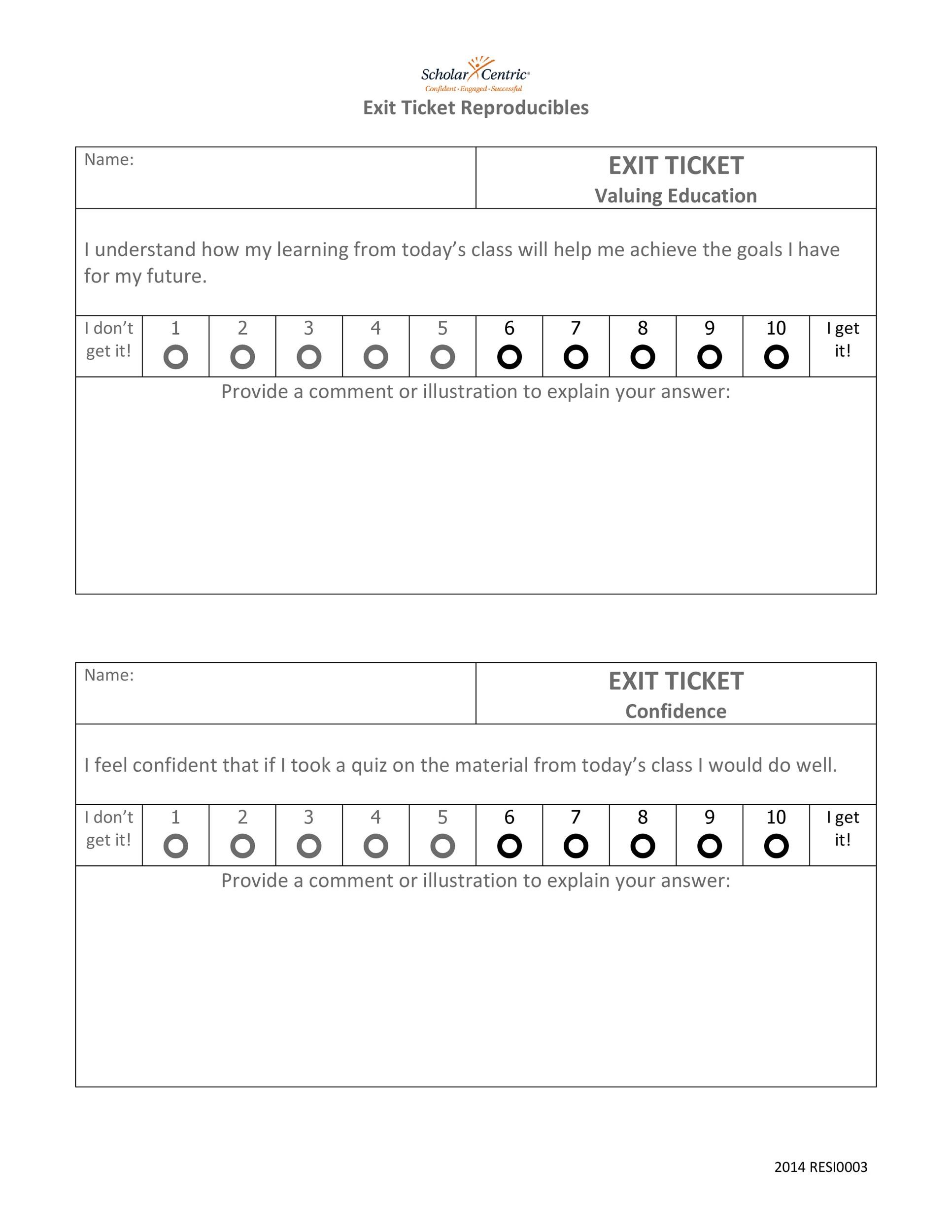 Exit Ticket 321 Reflection Student Assessment Advice Forms For