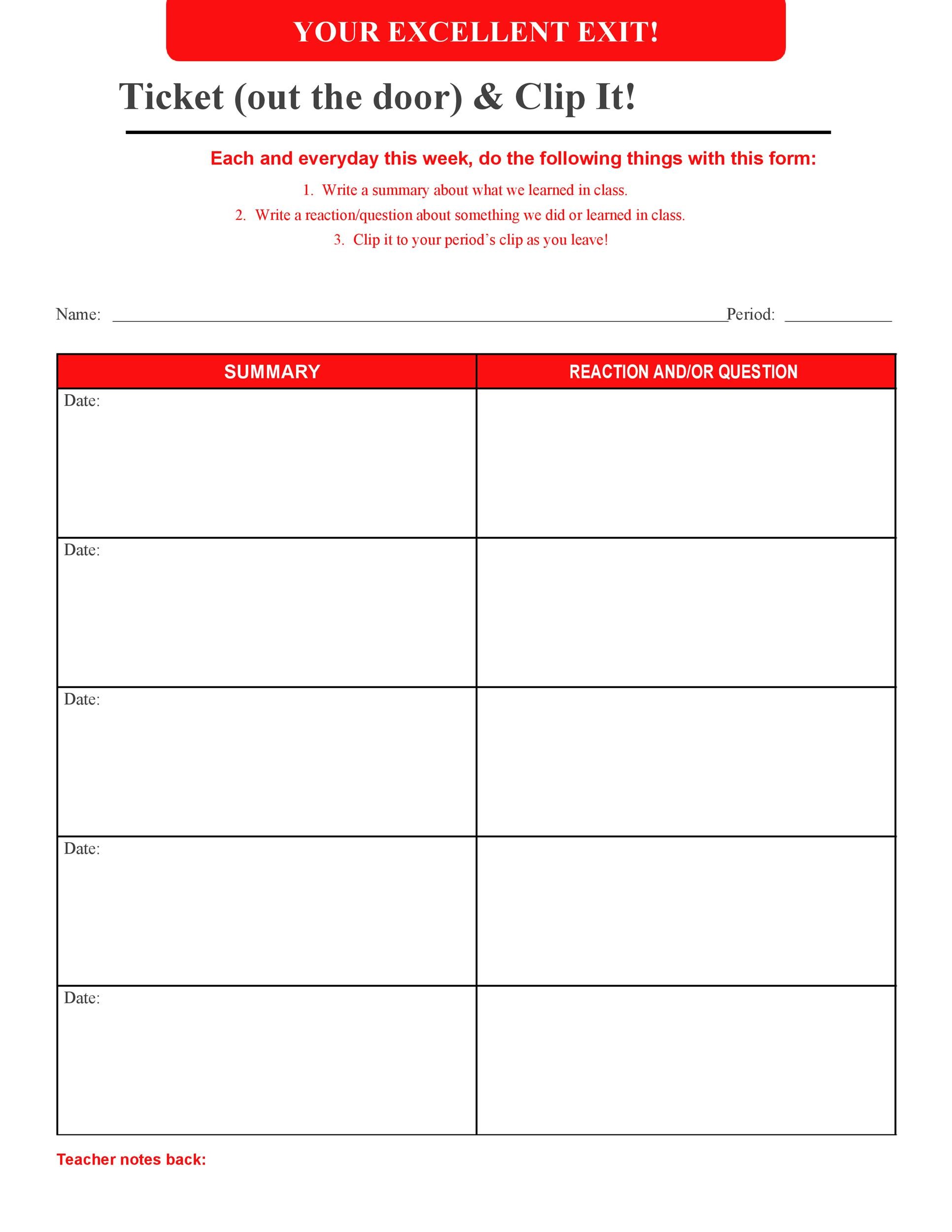Free exit ticket template 21