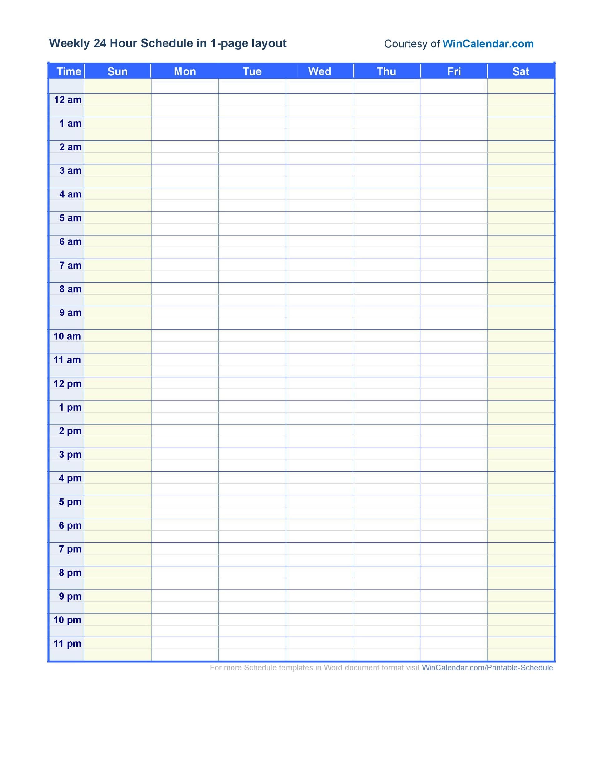 Free hourly schedule template 03