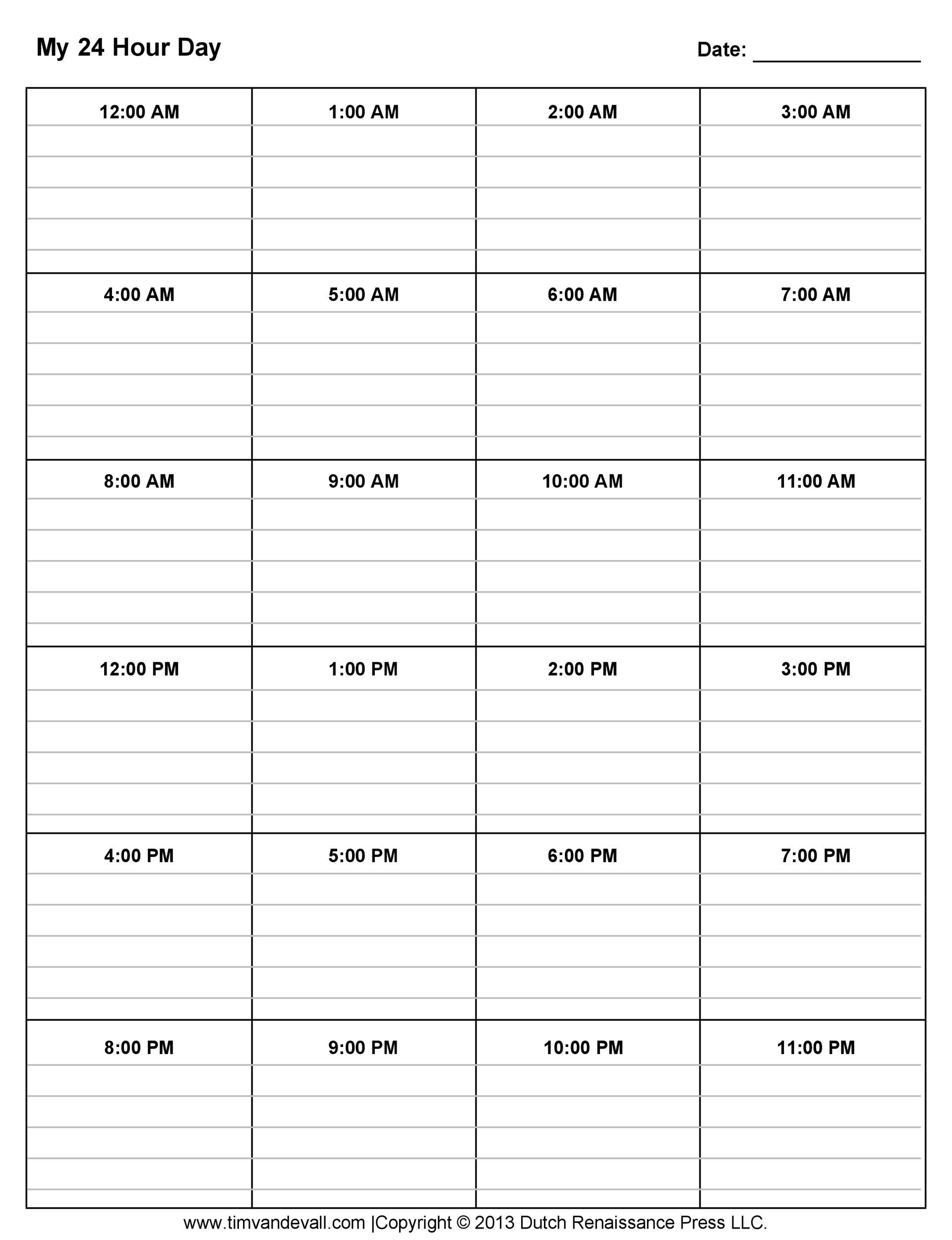 Free hourly schedule template 06