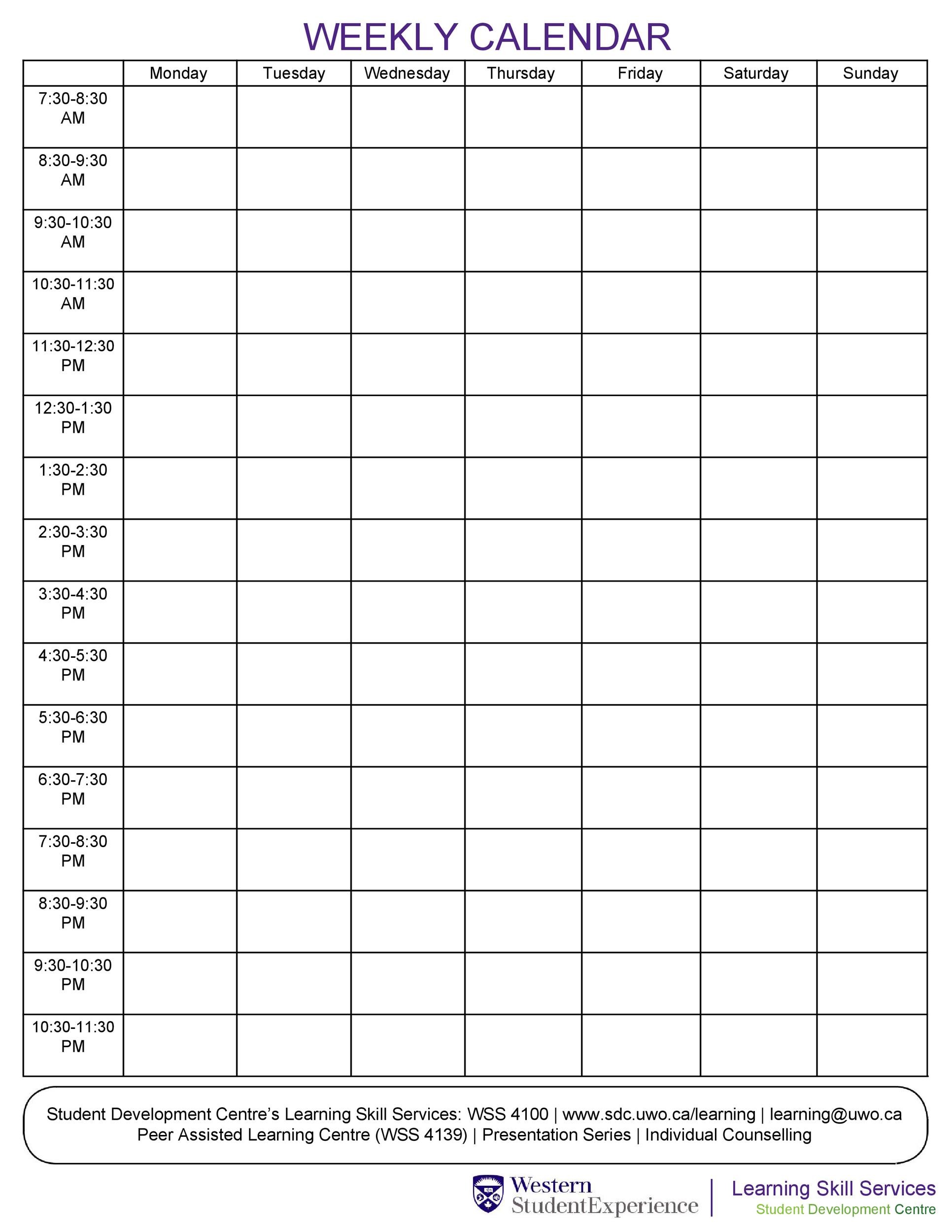 Free hourly schedule template 08