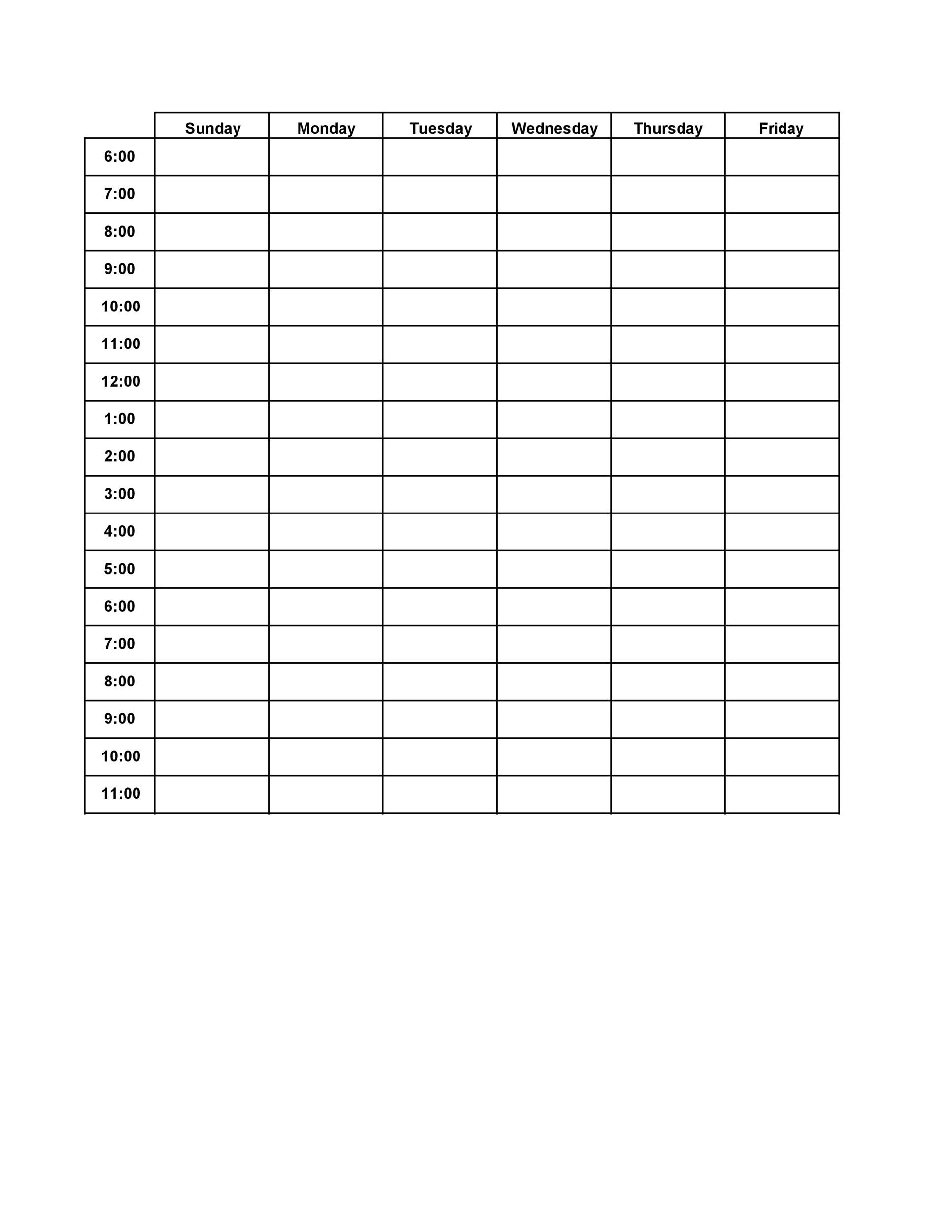 Free hourly schedule template 10