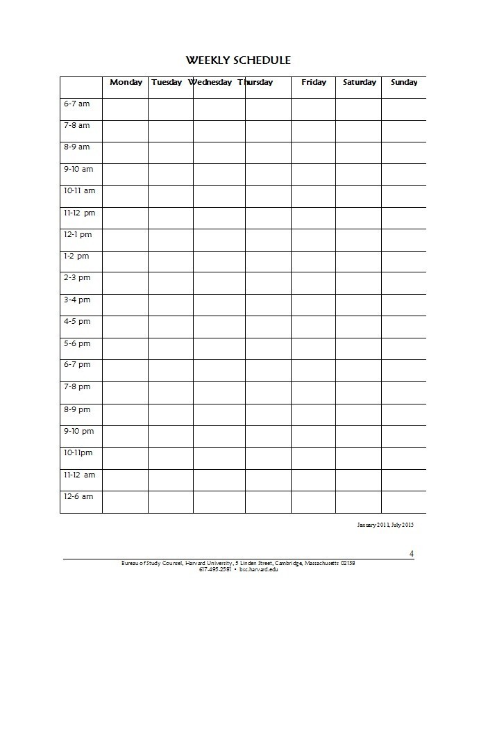 Free hourly schedule template 12