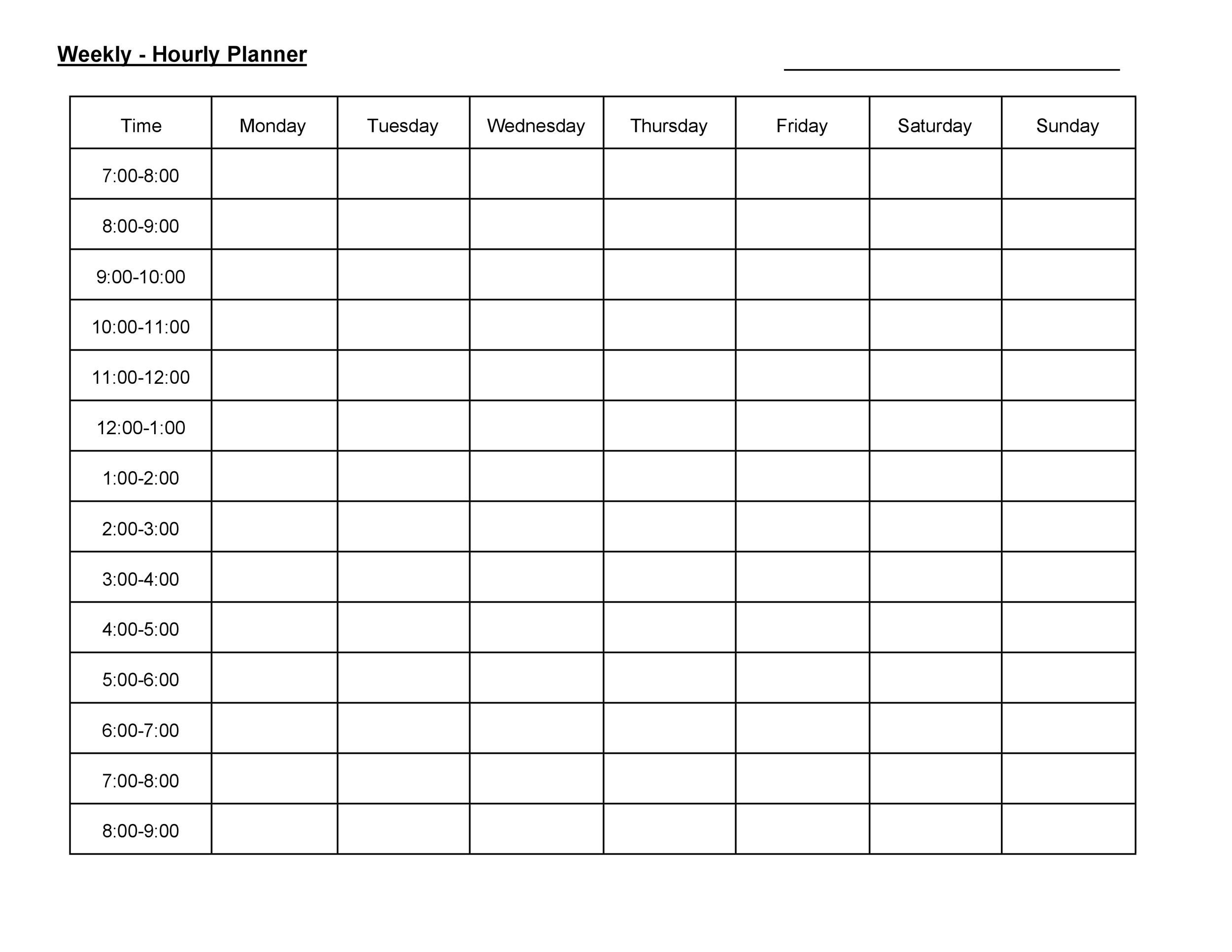 Free Printable Hourly Schedule Template